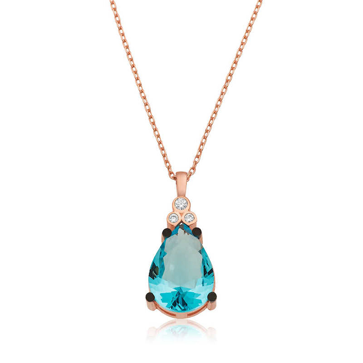 BlackCraft 925 Ayar Gümüş Mavi Topaz Damla Kadın Kolye (BC-C386BA)