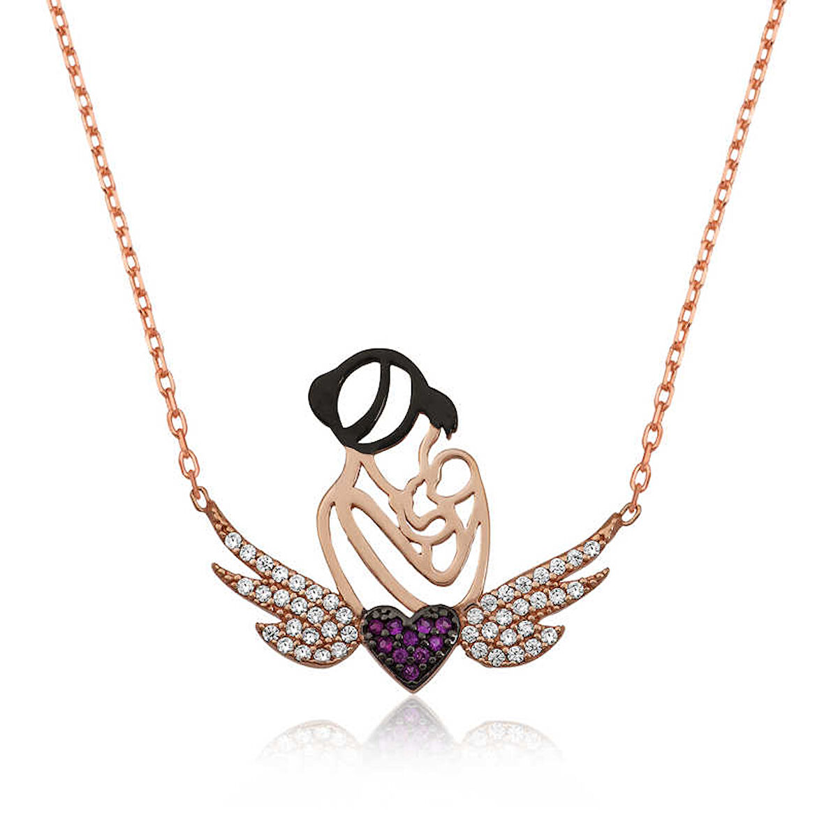 BlackCraft 925 Ayar Gümüş Kalpli Anne Ve Çocuk Gümüş Kolye (BC-A06862)