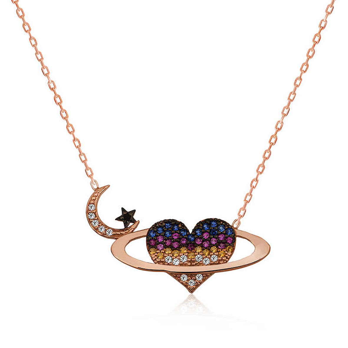 BlackCraft 925 Ayar Gümüş Kalpli Gezegen Kadın Gümüş Kolye (BC-1A0E7E)