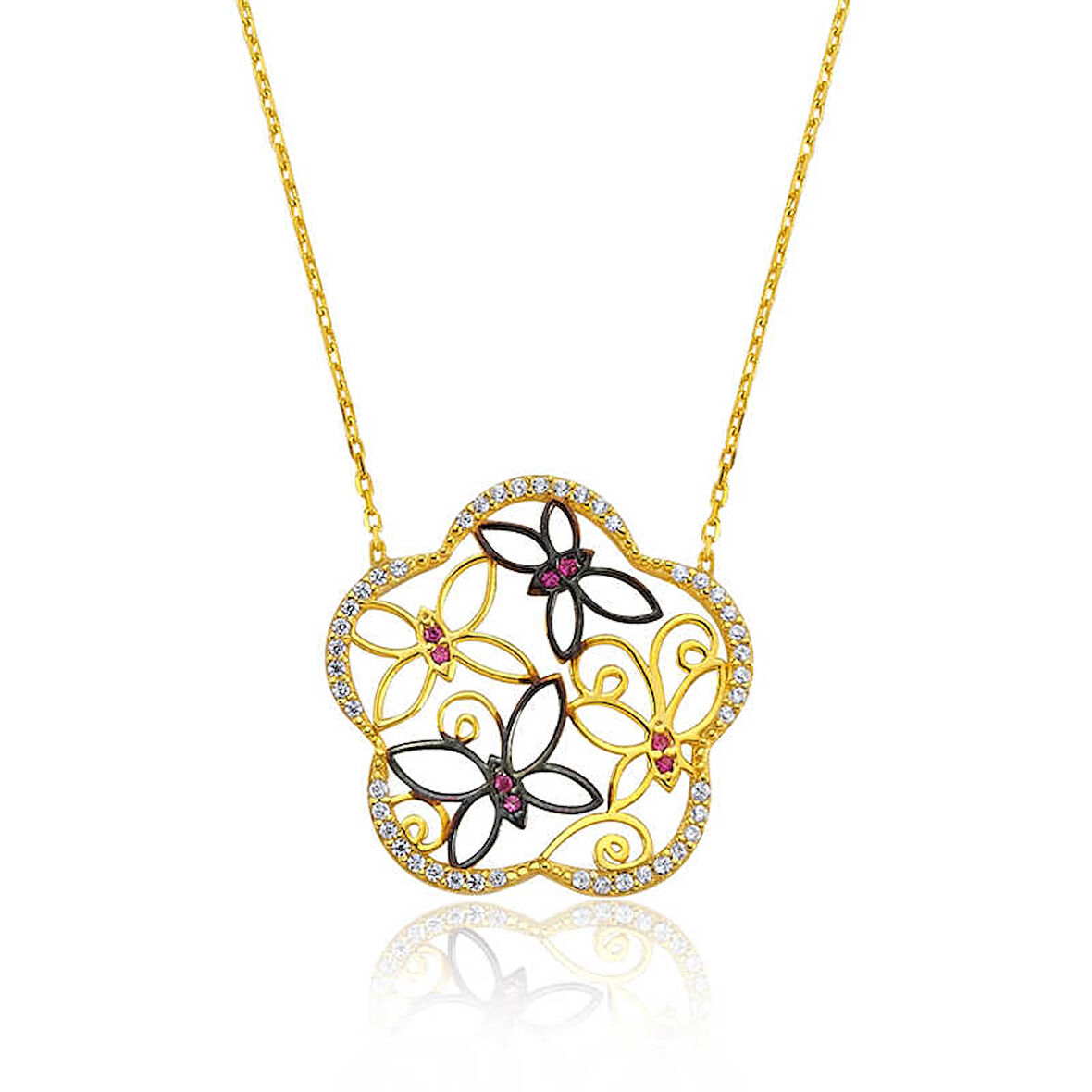 BlackCraft 925 Ayar Gümüş Kelebek Çiçeği Kolye (BC-FE8AD4)