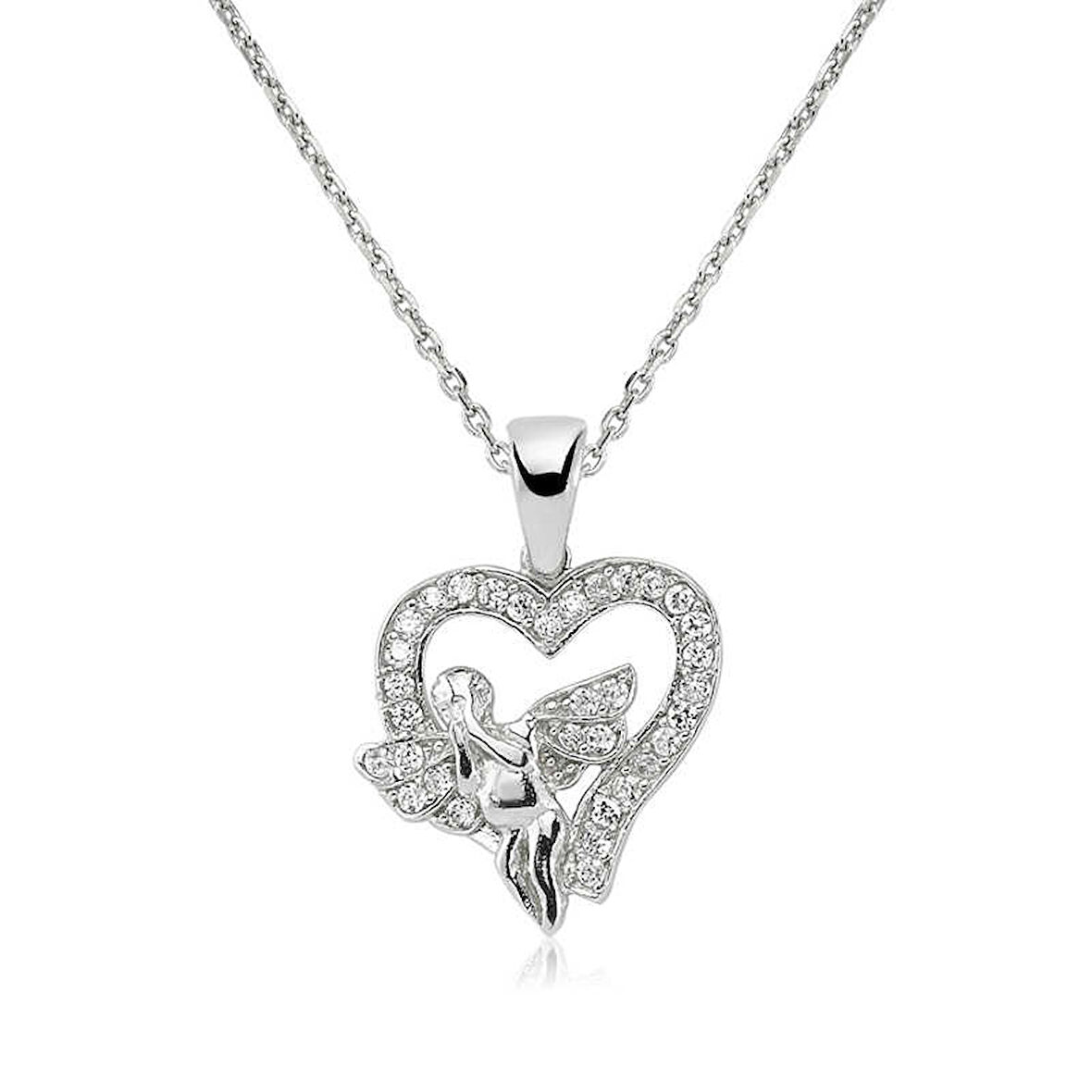 BlackCraft 925 Ayar Gümüş Melek Kalp Kadın Gümüş Kolye (BC-B31E01)