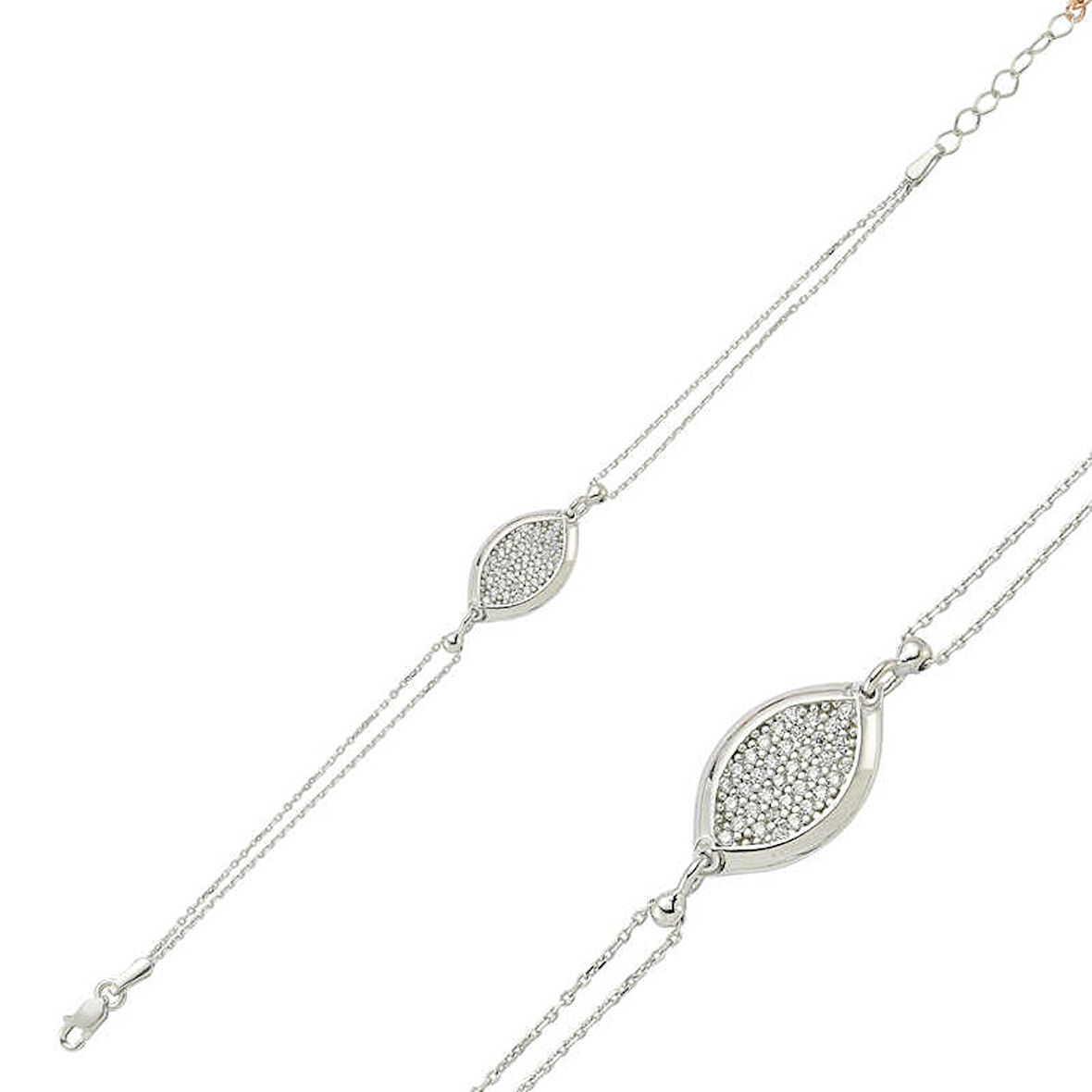 BlackCraft 925 Ayar Gümüş Beyaz Taşlı Bileklik (BC-2F0C2E)