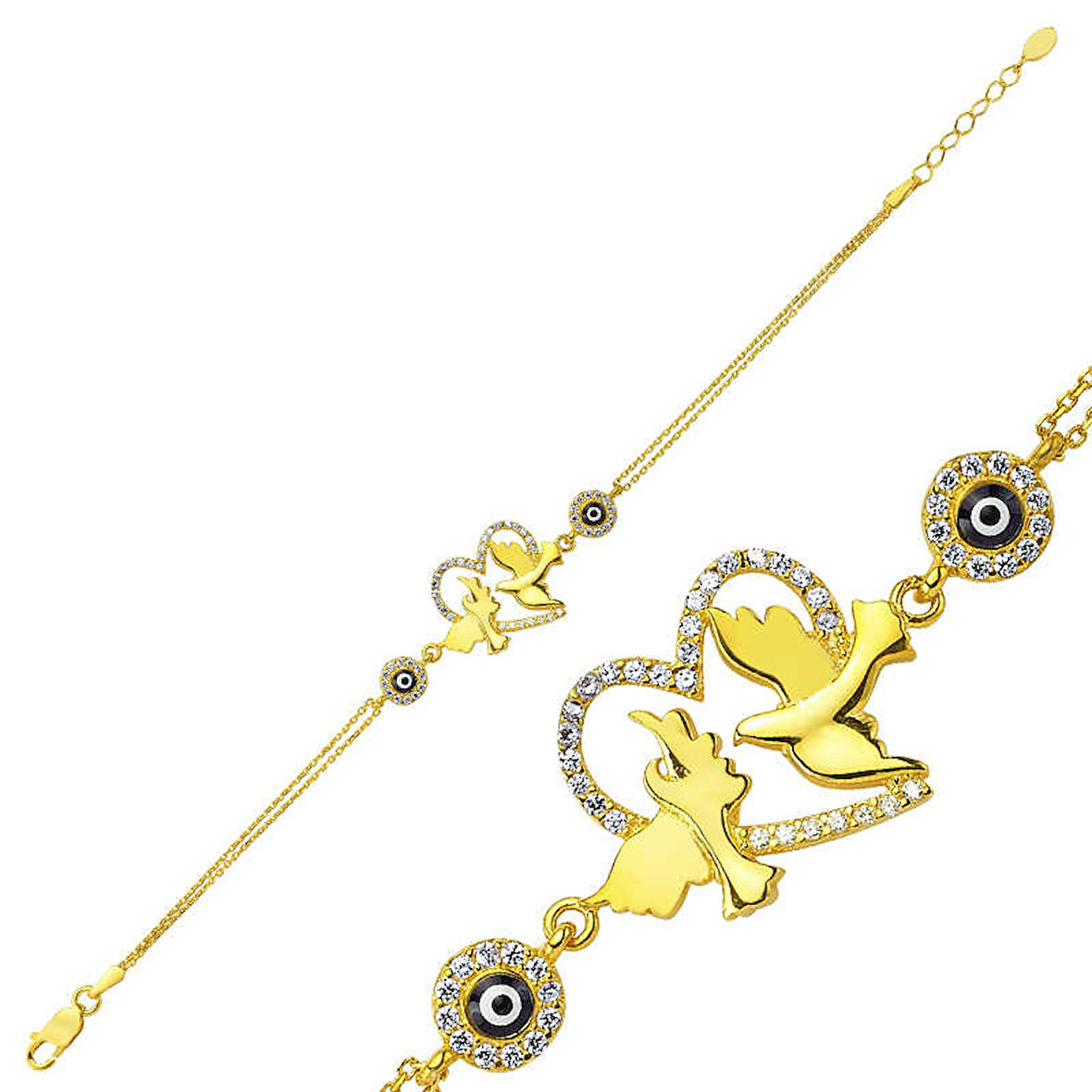 BlackCraft 925 Ayar Gümüş Gold Kalpli Güvercin Bileklik (BC-49C913)