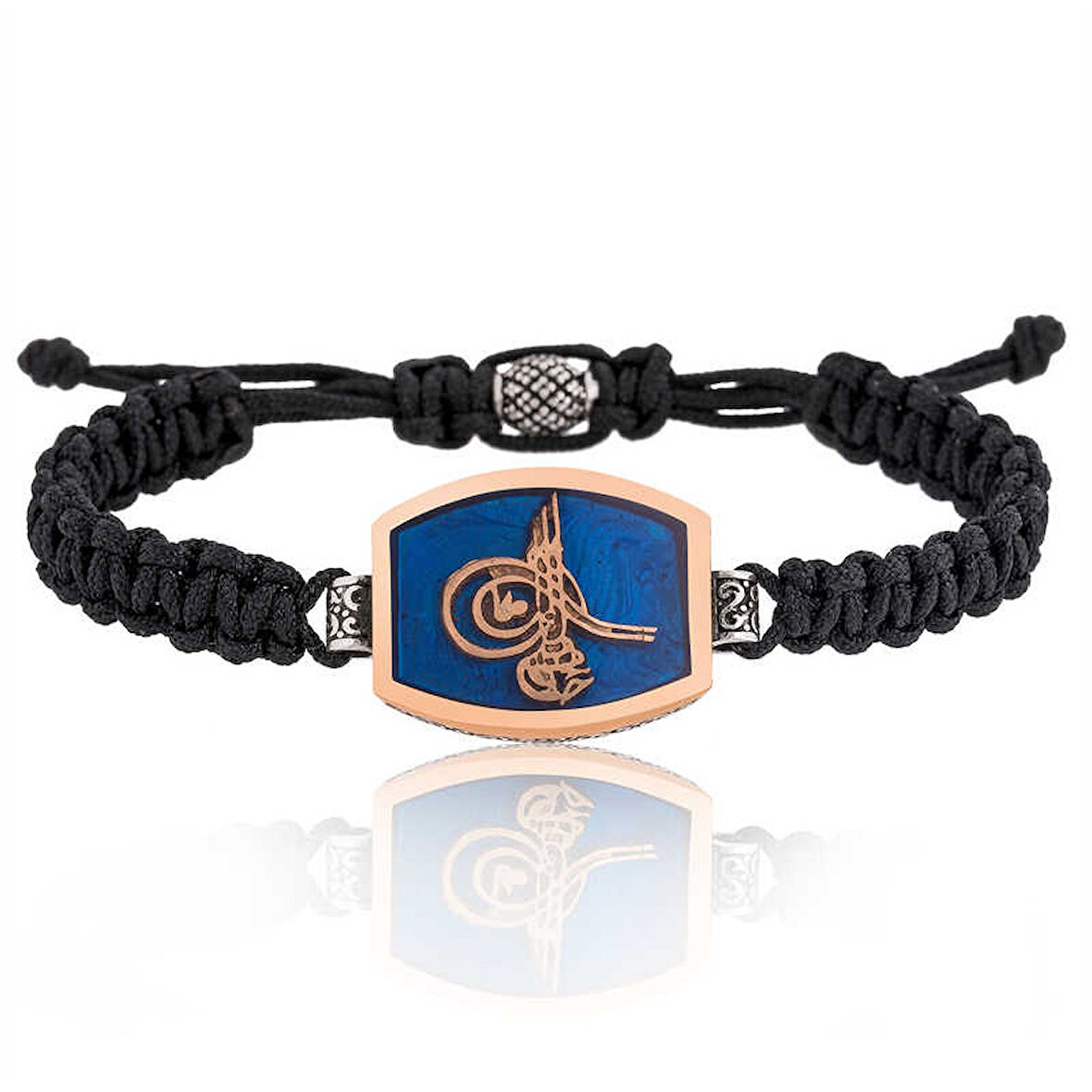 BlackCraft 925 Ayar Gümüş Tuğralı Makrome Erkek Bileklik (BC-6BC92A)