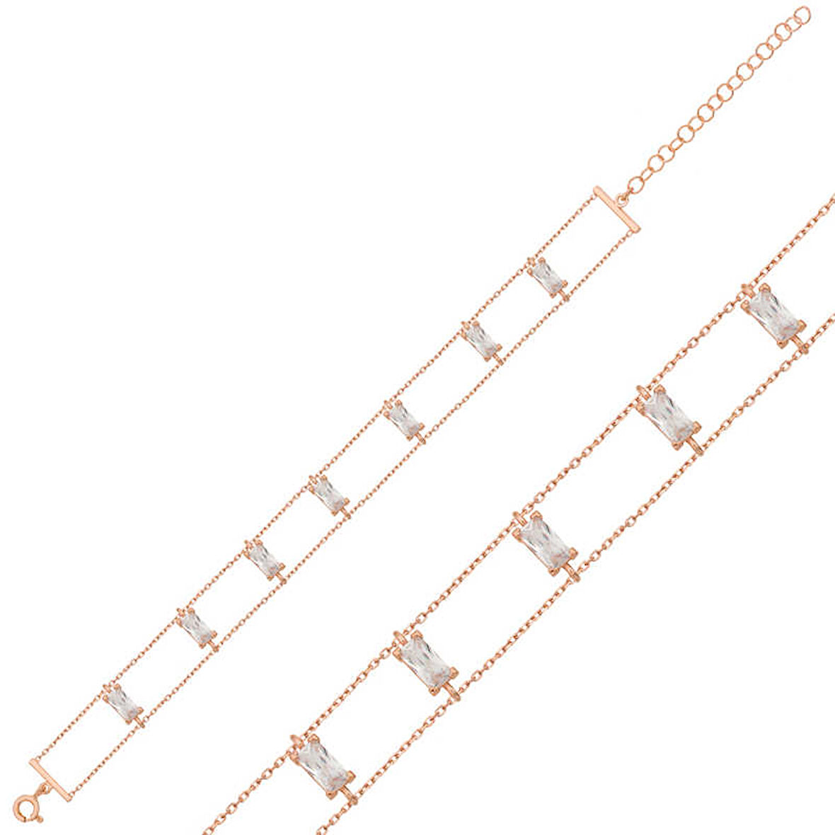 BlackCraft 925 Ayar Gümüş Rose Baget Taşlı Bileklik (BC-32EAB5)