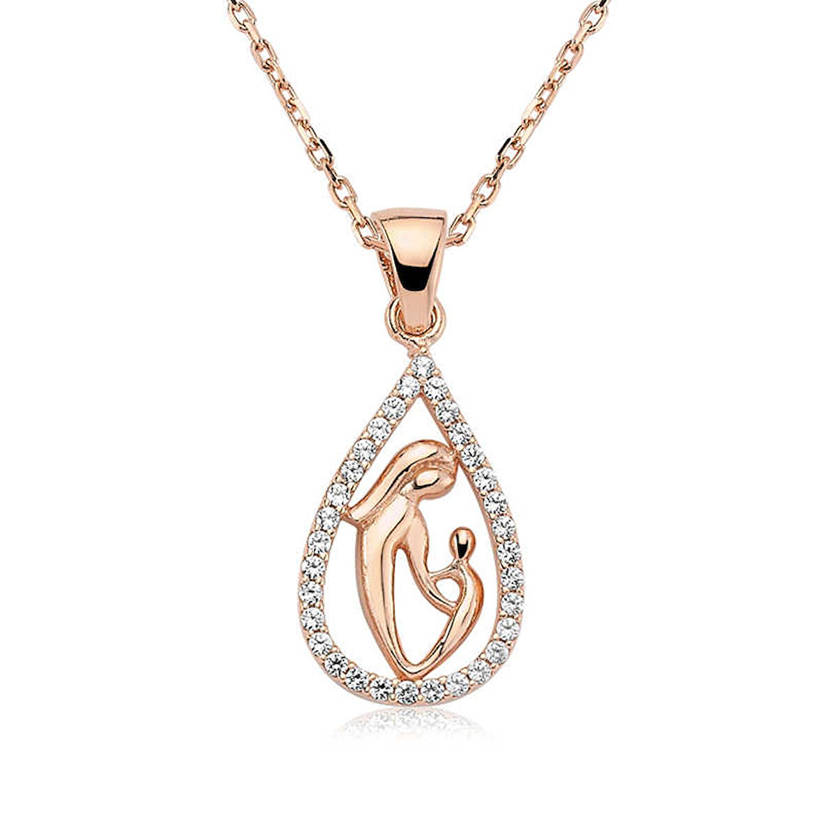 BlackCraft 925 Ayar Gümüş Damla Anne Çocuk Kolyesi (BC-7AA259)