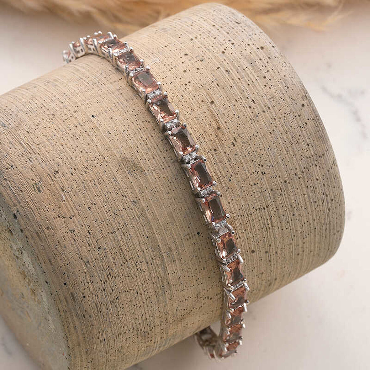 BlackCraft ​925 Ayar Gümüş Kare Zultanit Taşlı Kadın Bileklik modern