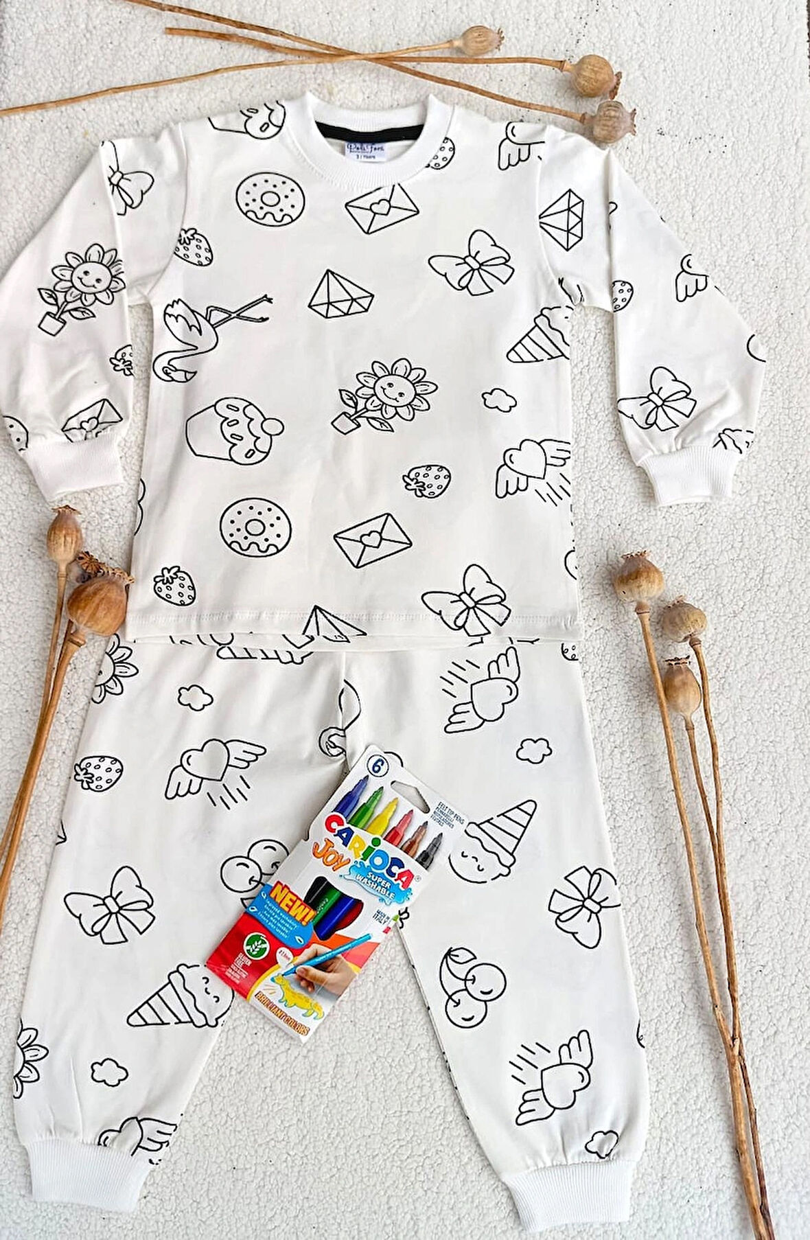 KIZ ERKEK ÇOCUK BOYANABİLİR PİJAMA TAKIMI 6 RENK YIKANABİLİR BOYA KALEMİ HEDİYELİ