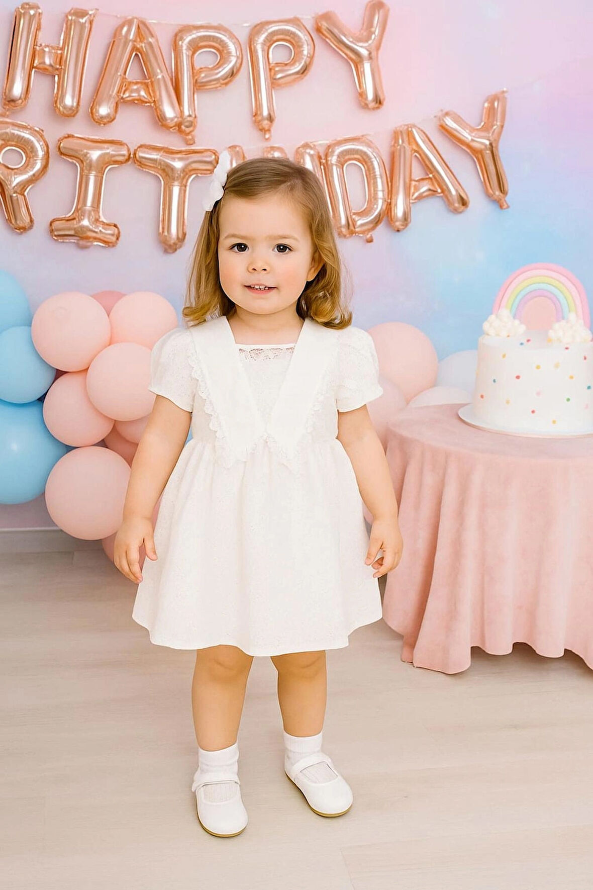 Kız Çocuk Beyaz Fisto Elbise, Doğum Günü, Düğün, Bayramlık, Parti Elbisesi