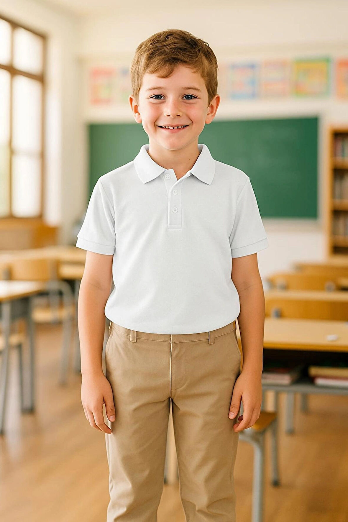 ÇOCUK POLO YAKA BEYAZ KISA KOLLU OKUL T-Shirt