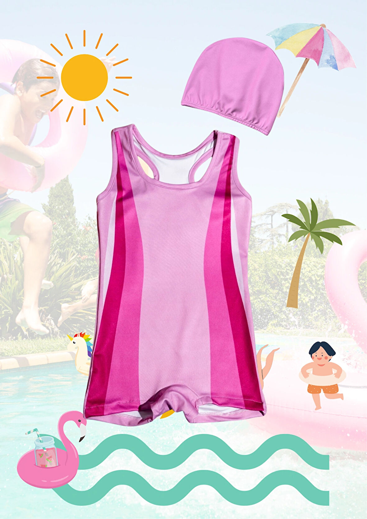 KIZ ÇOCUK BONELİ YÜZÜCÜ DENİZ HAVUZ MAYO TAKIMI