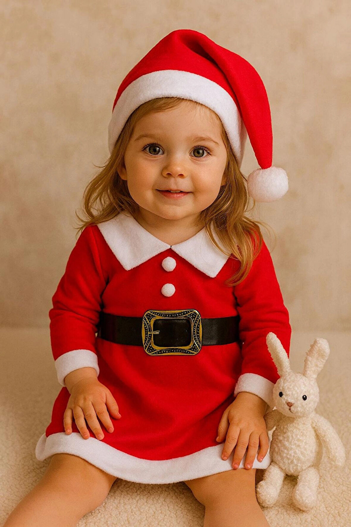 KIZ ÇOCUK YILBAŞI NOEL TEMALI ELBİSE ŞAPKA TAKIMI