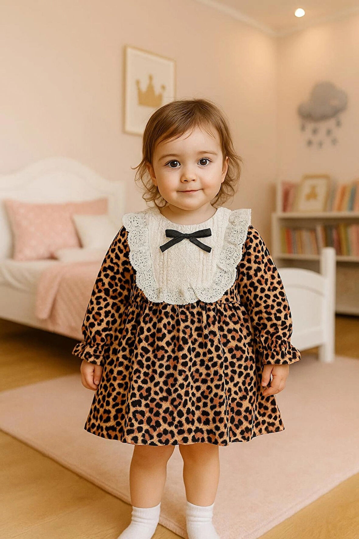 Kız Çocuk Leopar Dantel Robalı Doğum Günü, Konsept , Özel Gün, Bayramlık Elbise