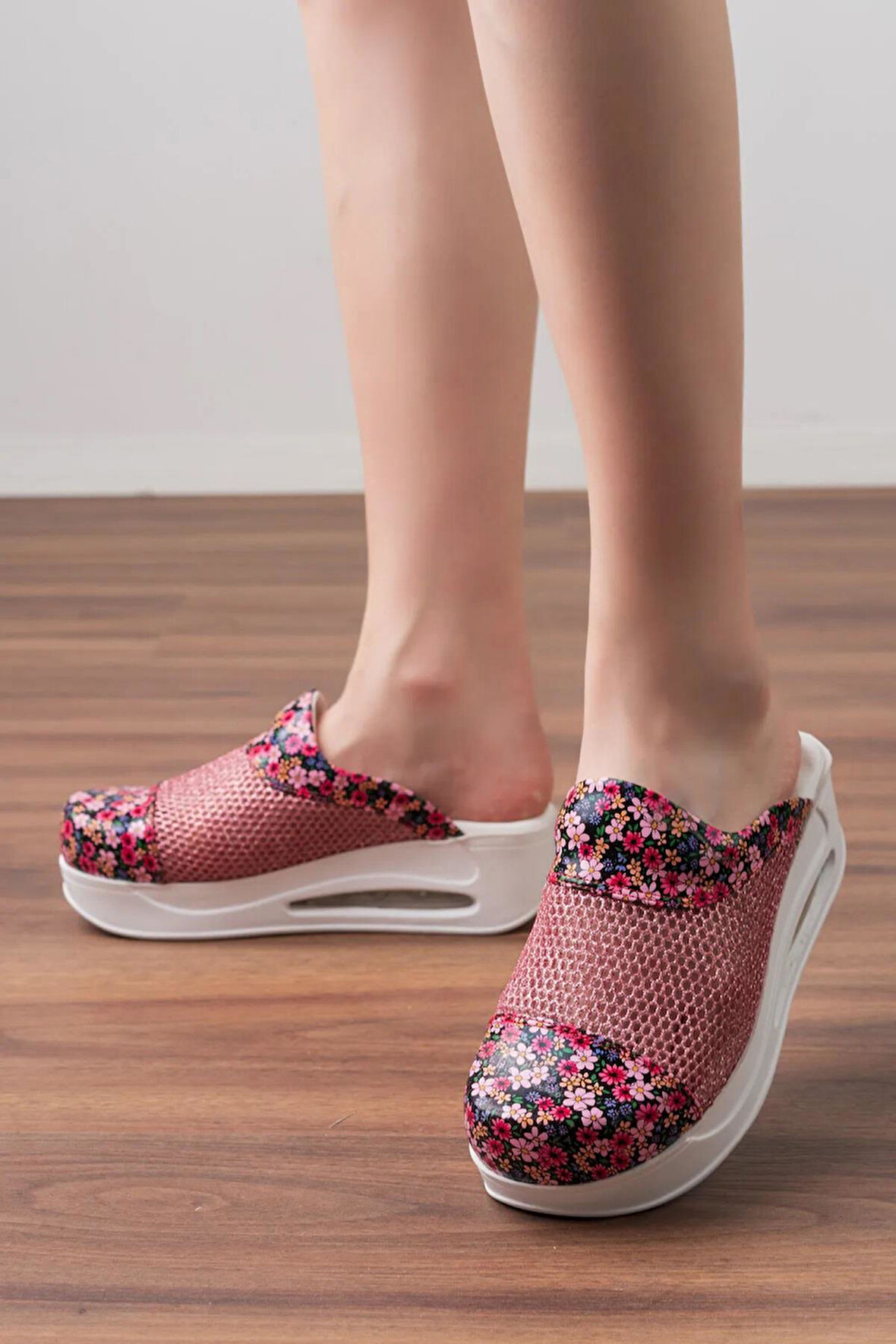 KırmızıÇiçek Fileli Tasarım Kadın AirMax Tam Ortopedik Anatomik Güzellik Merkezi,Sağlık Sabo Terlik