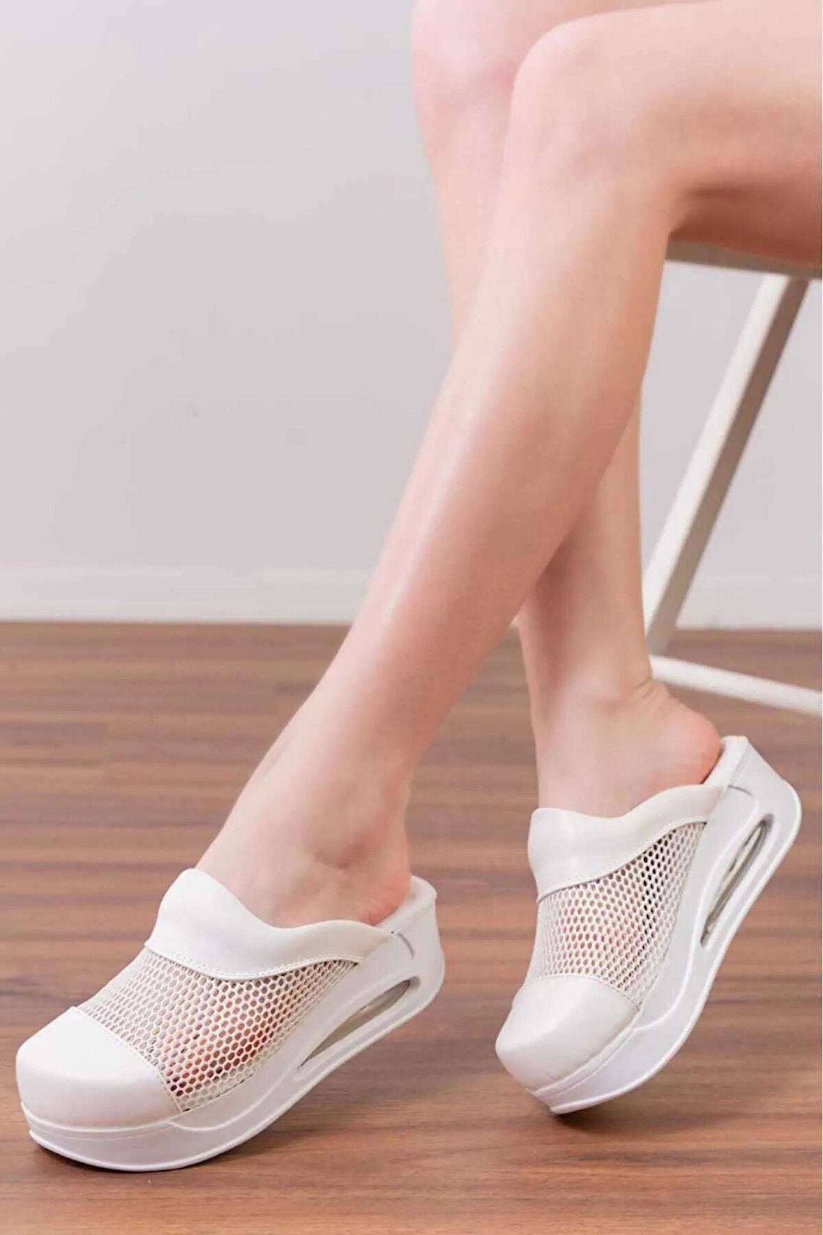 Tasarım Beyaz File Air Max Taban Kadın Tam Ortopedik Blum Sabo Terlik 2024