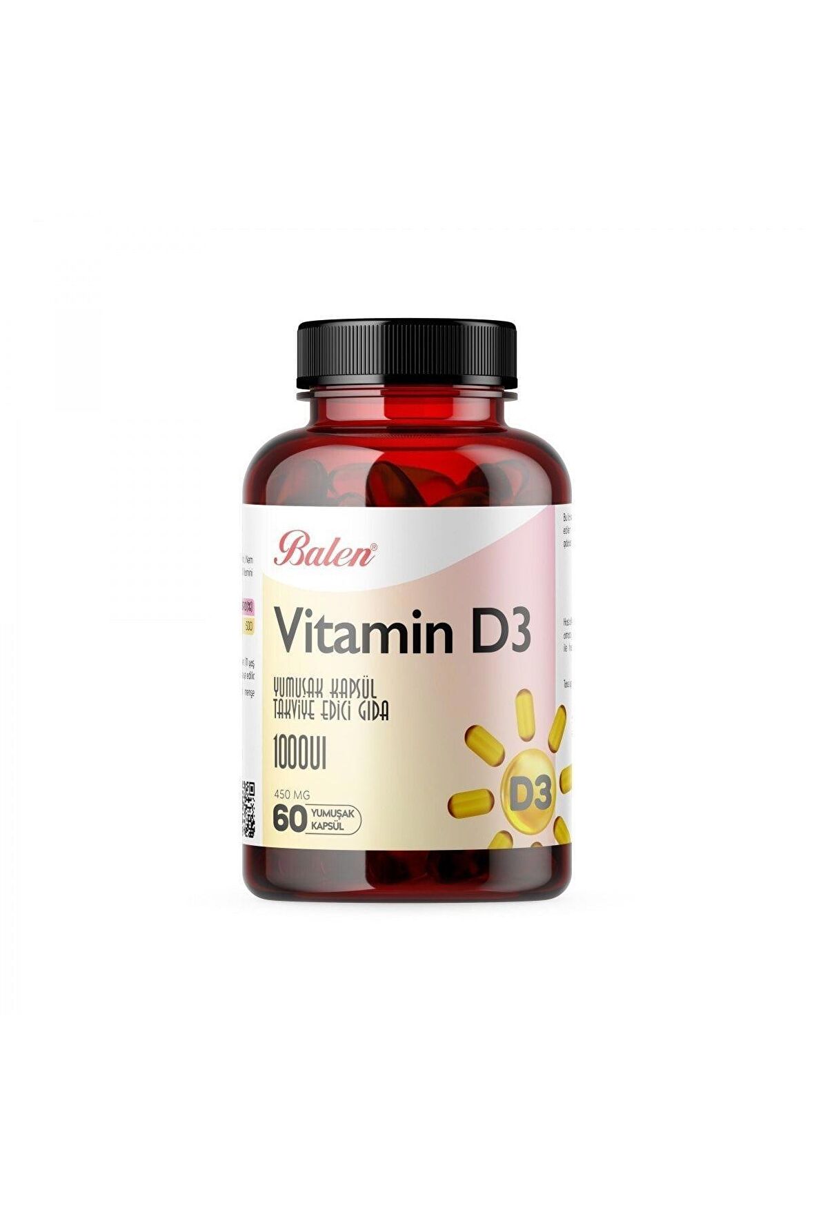 Balen Vitamin D3 Yumuşak Kapsül Takviye Edici Gıda 450 MG 60 Kapsül