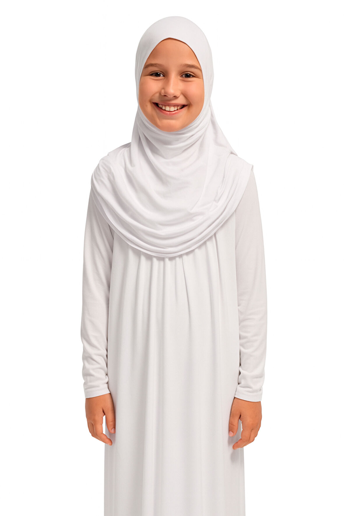 Kendinden Başörtülü Çocuk Penye   Namaz Elbisesi – 9-10-11 yaş/110 cm| Kız Çocuk İçin Namaz Kıyafeti
