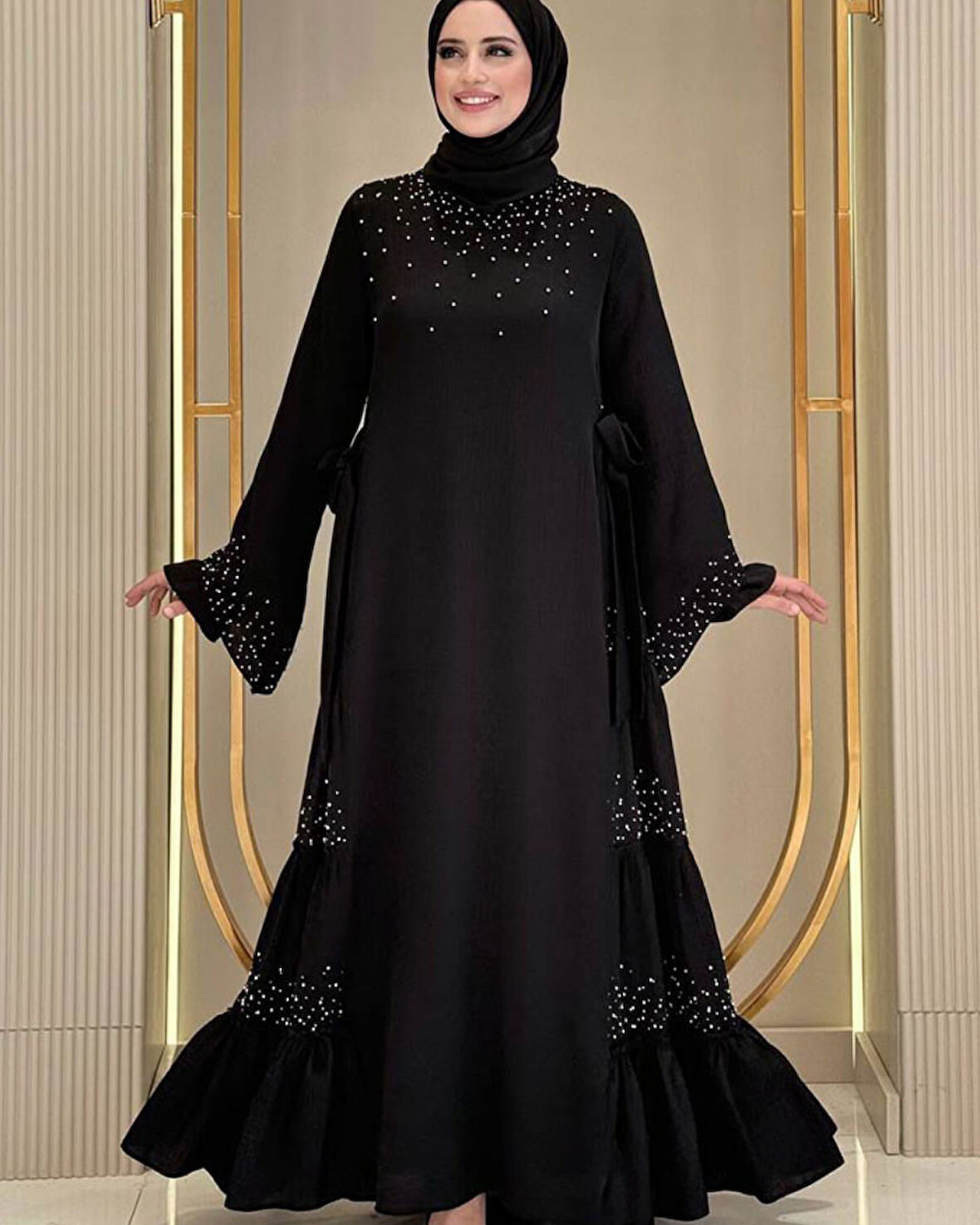 Taş İşleme Detaylı Sparklin Kumaş Abiye Elbise