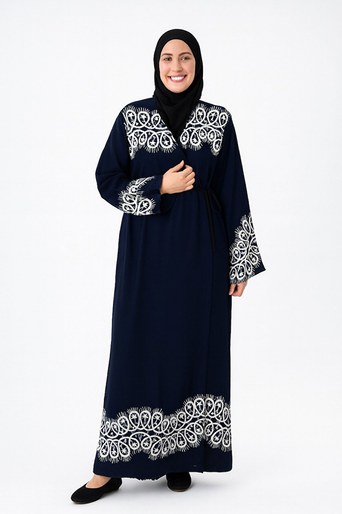 Halkalı Desenli Kruvaze Namaz Elbisesi – Yandan Bağlamalı, Rahat Kesim 36–46 Beden