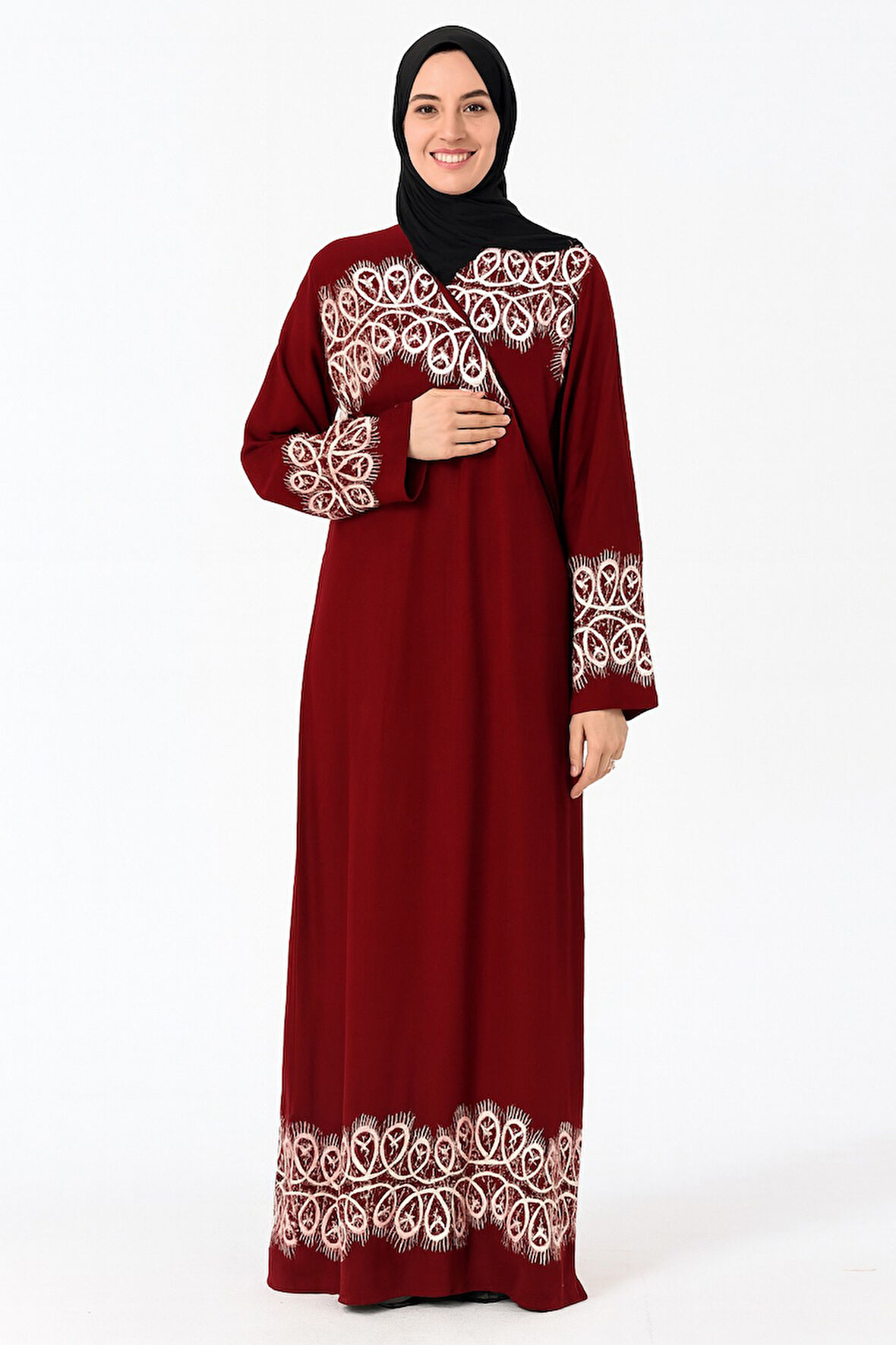 Halkalı Desenli Kruvaze Namaz Elbisesi – Yandan Bağlamalı, Rahat Kesim 36–46 Beden