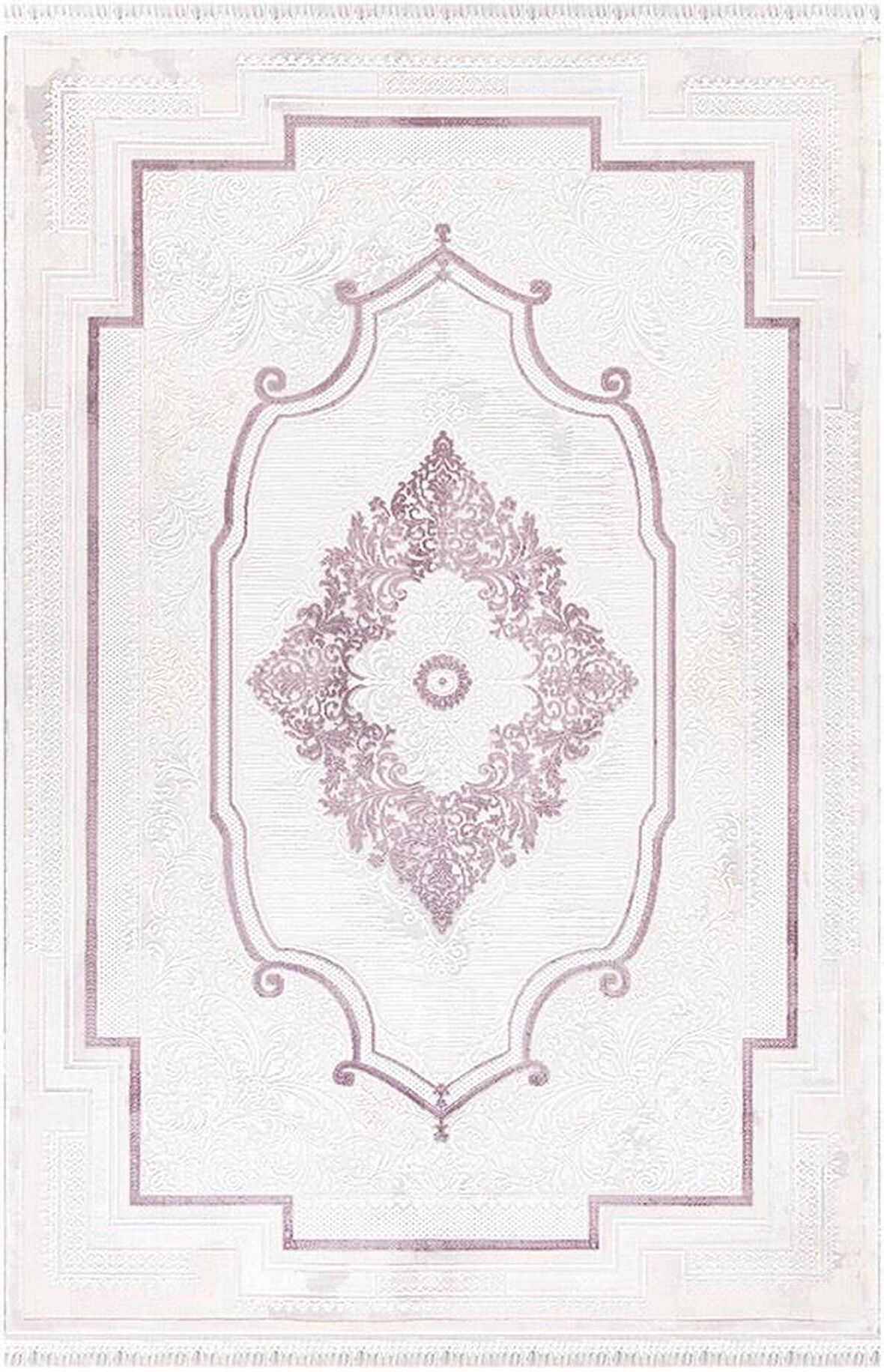 İpek Mekik Halı Blsoom Mor Ekru Klasik Desenli Halı