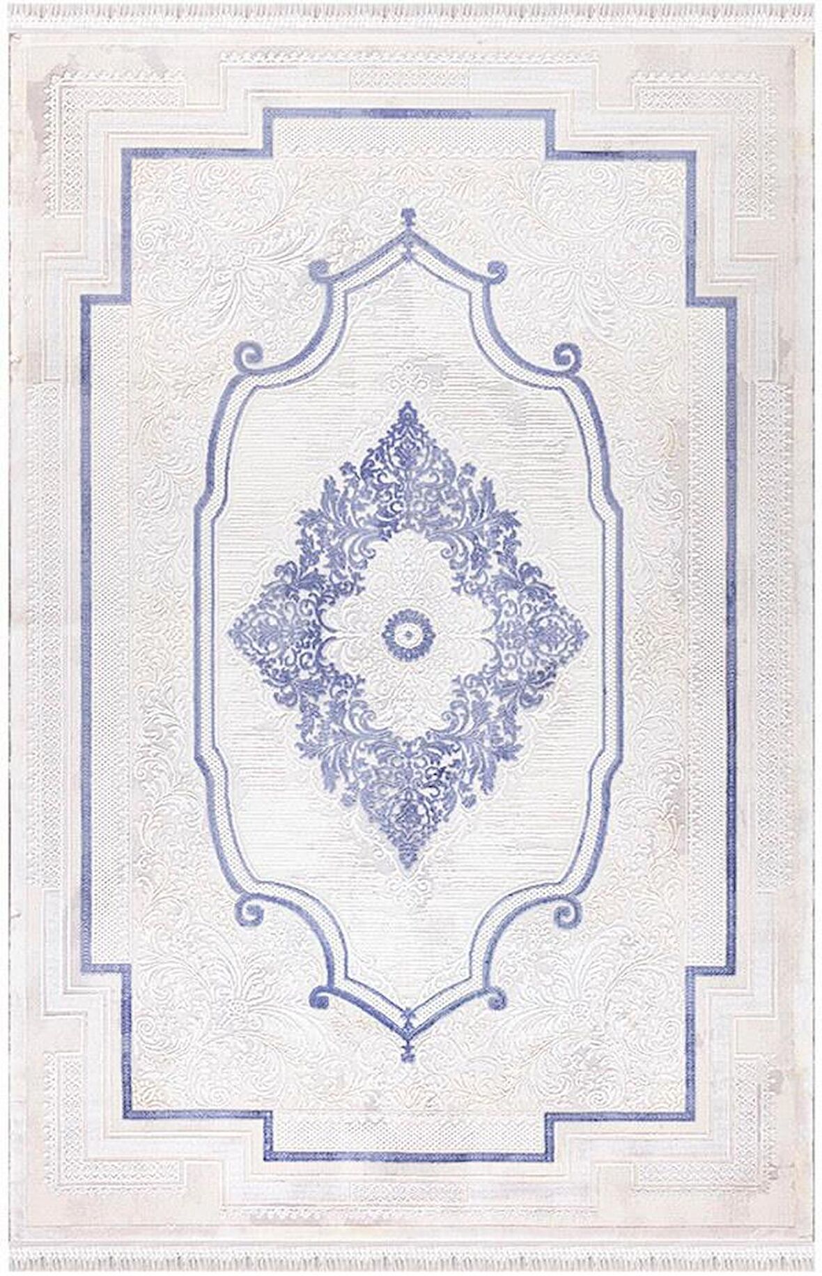 İpek Mekik Halı Blossom Lacivert Ekru Klasik Desen Halı