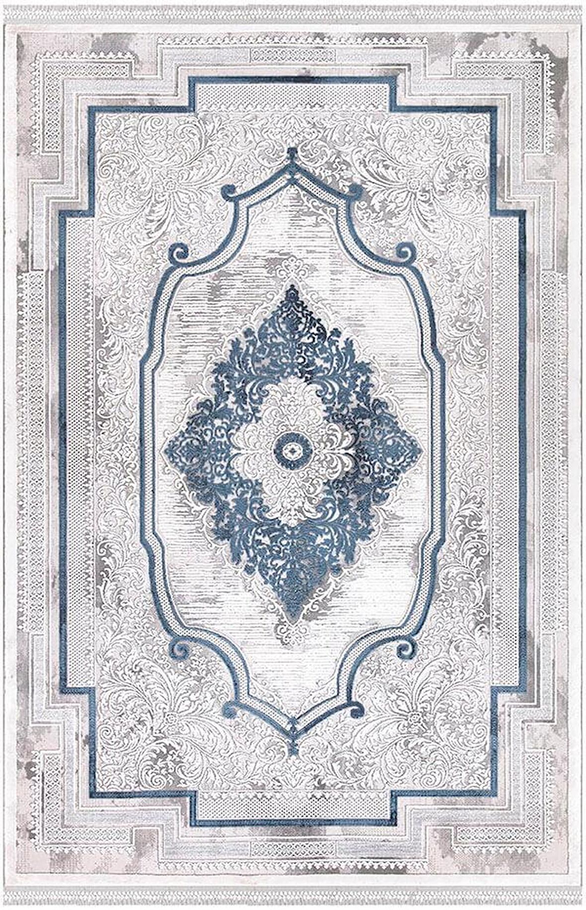 İpek Mekik Halı Blossom Lacivert Gri Klasik Desenli Halı