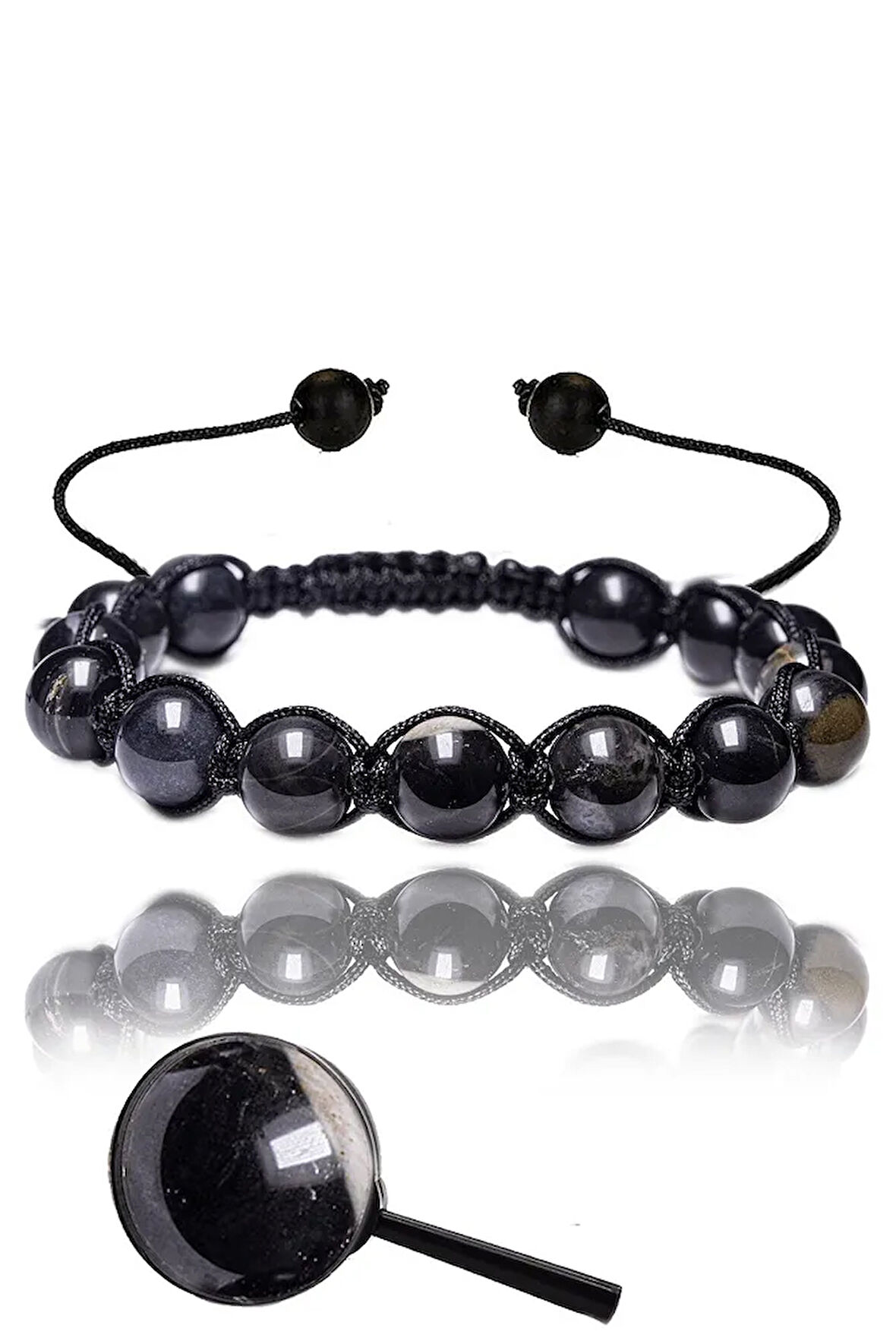 Sertifikalı Makrome Gerçek Obsidyen Taşı Bileklik - 1.kalite