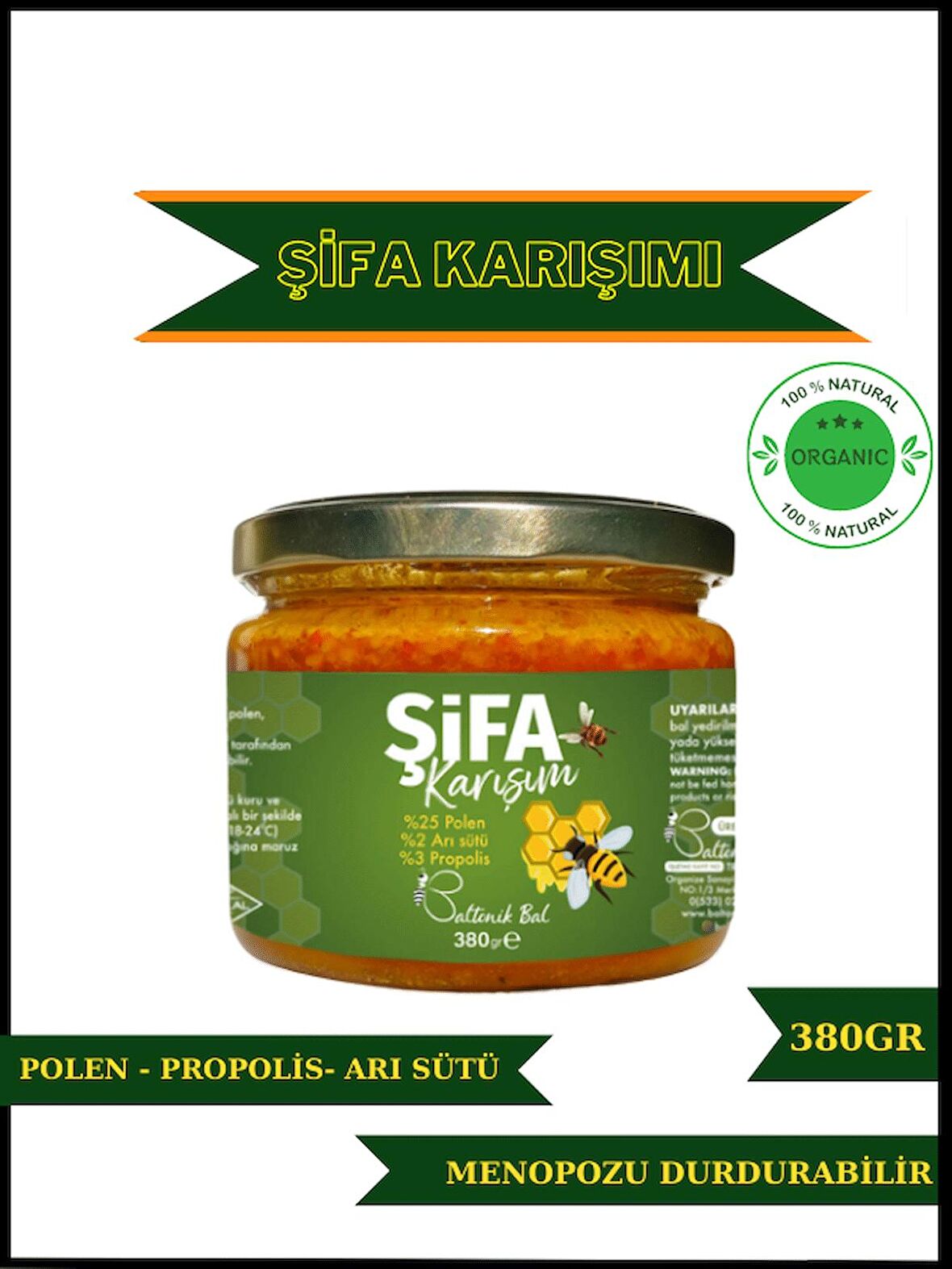 Menopoza İyi Gelen  Şifa Karışımı (Bal Polen Arısütü Propolis)380 gr