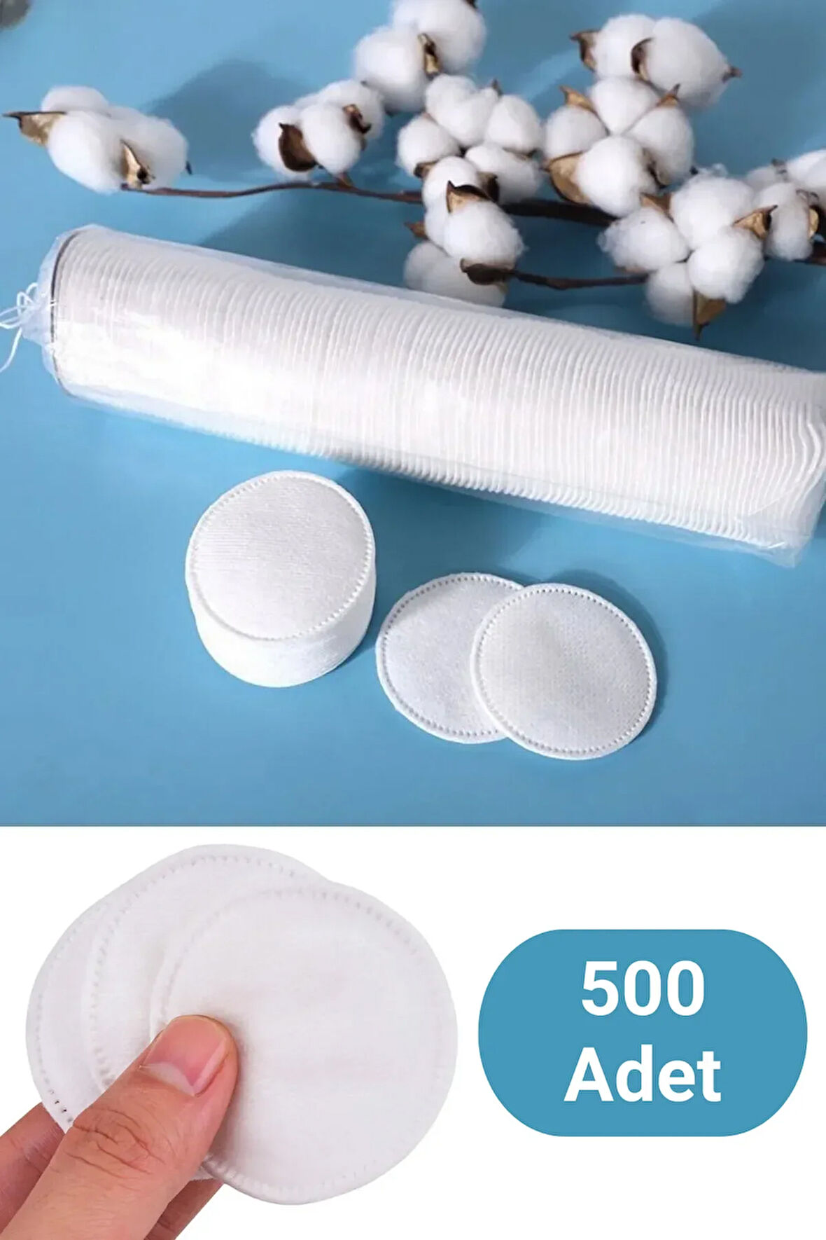 500 Adet Makyaj Temizleme Pedi, Disk Pamuk, Yuvarlak Premium Kalite Yüz Silme Makyaj Çıkarma Pamuğu