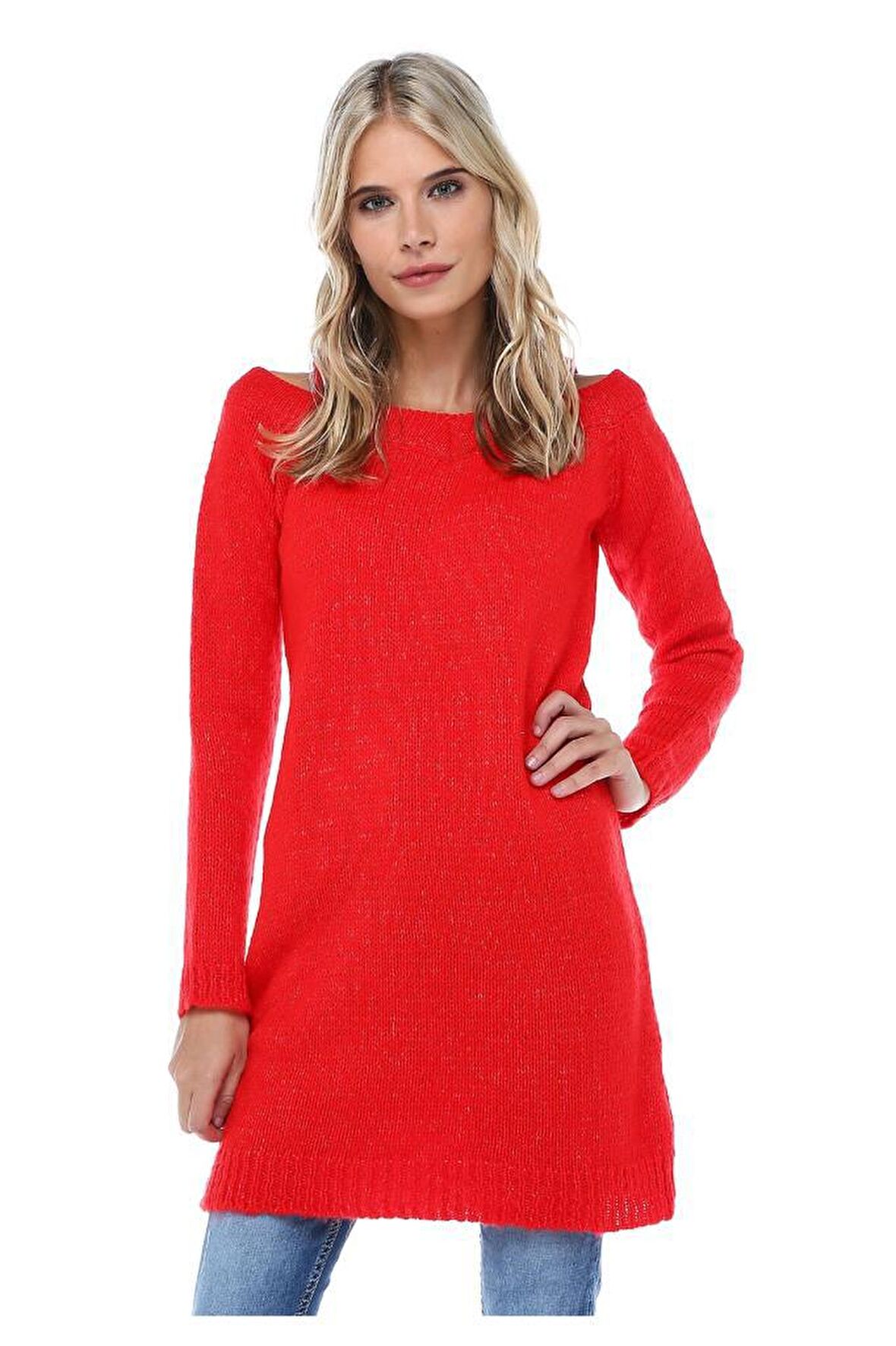 Modkofoni Askılı Kırmızı Triko Kadın Bluz