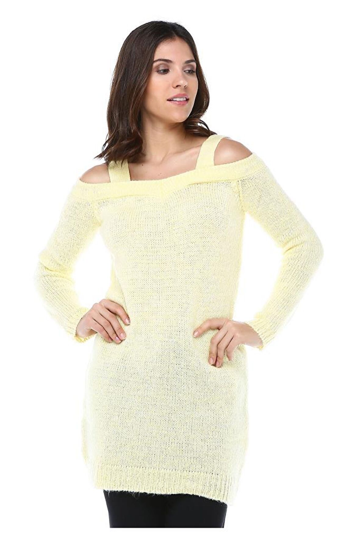 Modkofoni Askılı Sarı Triko Kadın Bluz