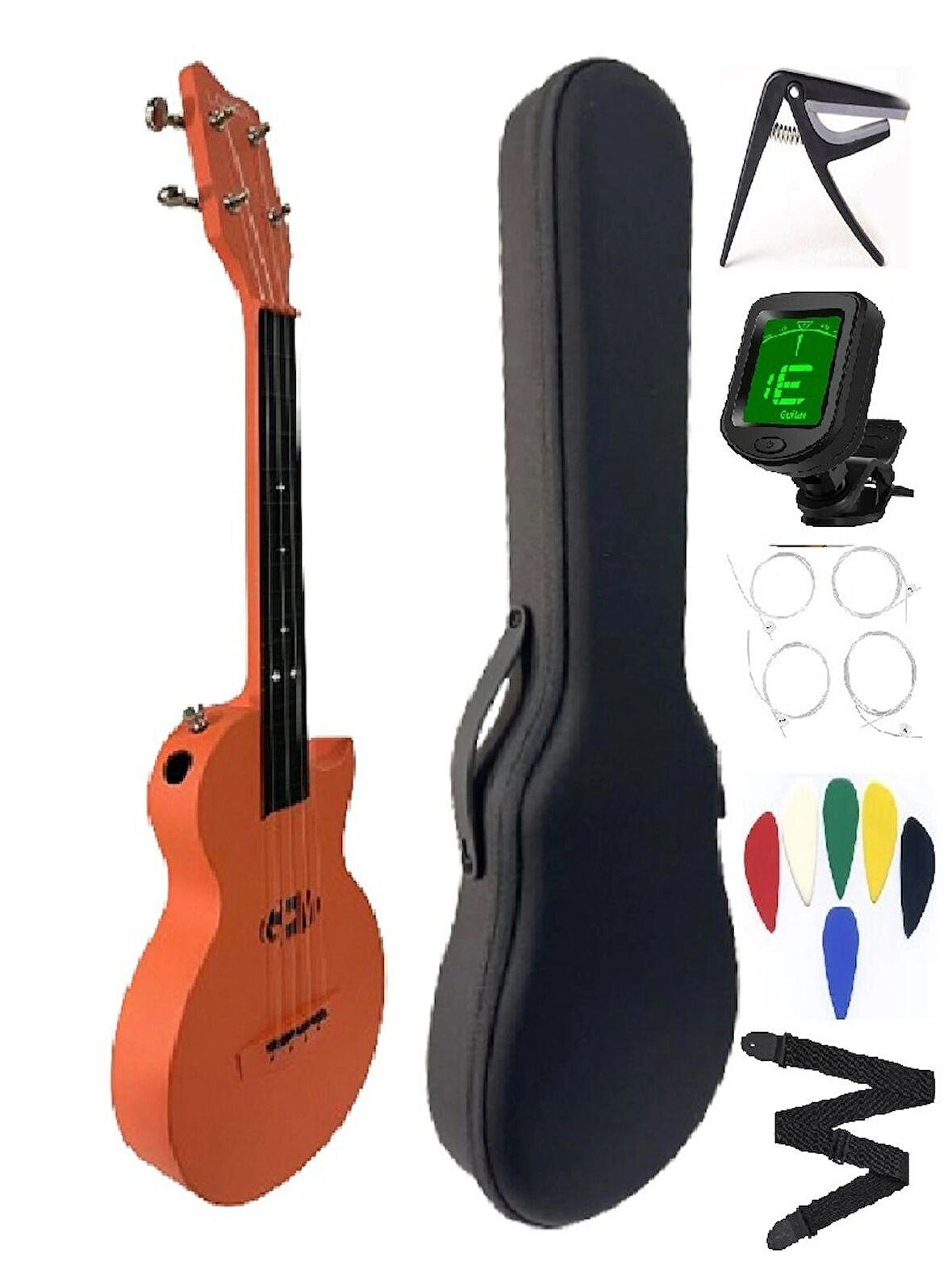 CARBON FİBER UKULELE TAM PROFESYONEL FUL SET MAT TURUNCU