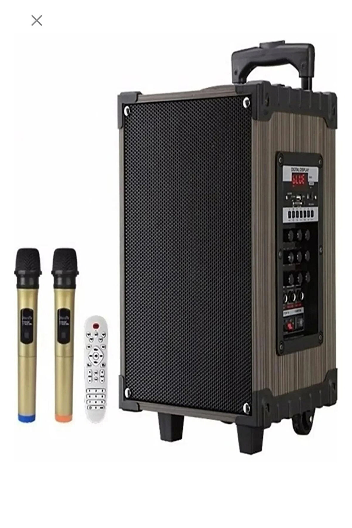 Hoparlör Çift Mikrofon, Bluetooth, USB, Sd Kart Kumandalı 100Watt Karaoke Sistemi Tekerlekli Amfi
