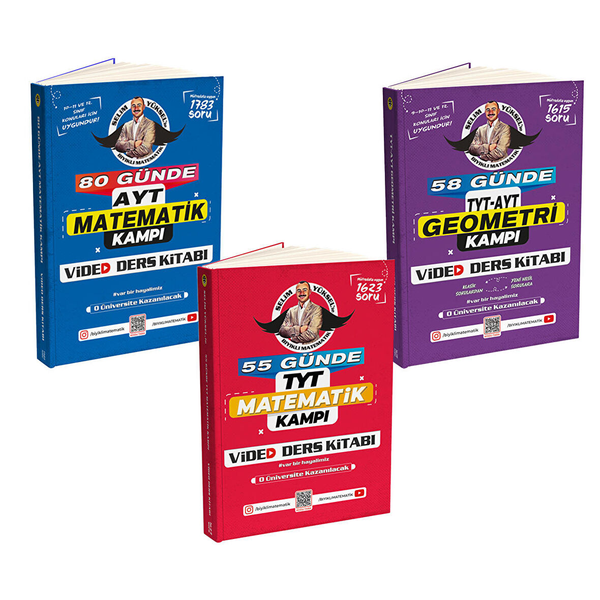 3 Lü Video Set Bıyıklı Matematik 55 Günde Tyt Matematik- AYT Matematik- 58 Günde TYT AYT Geometri De