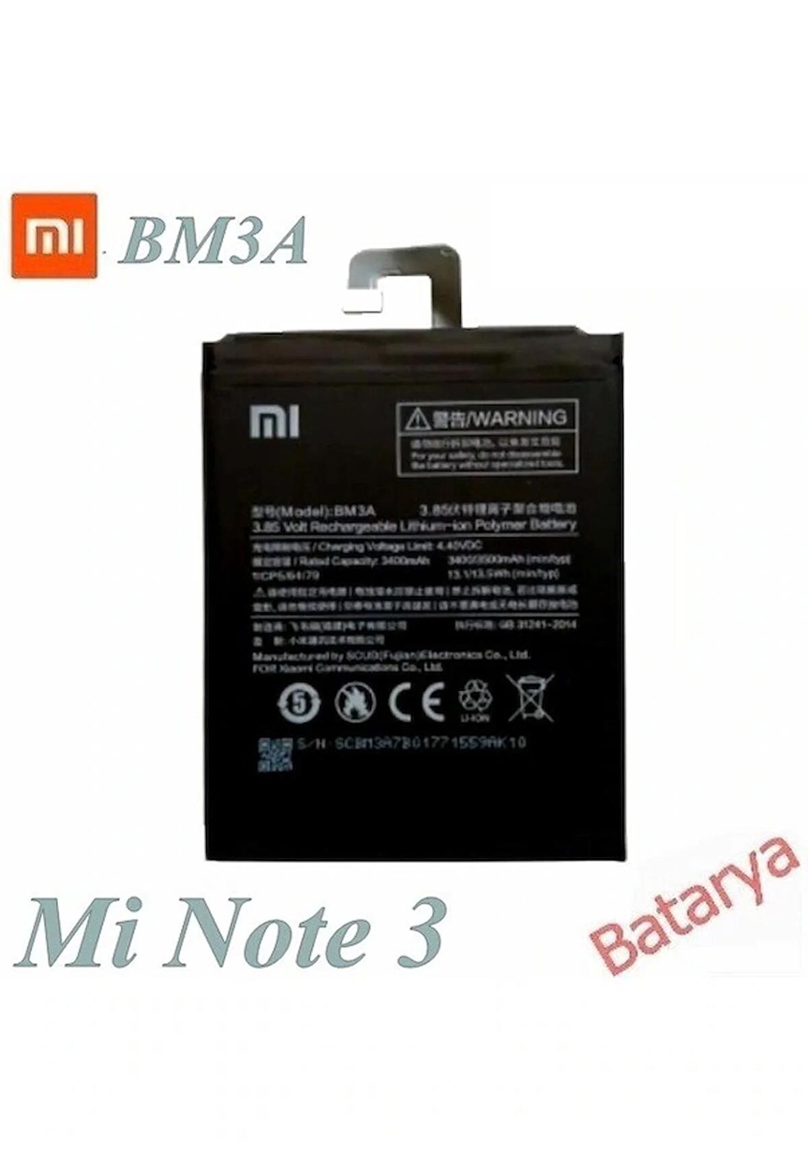 Xiaomi Mi Note 3 Batarya Xiaomi Mi BM3A Uyumlu Yedek Batarya