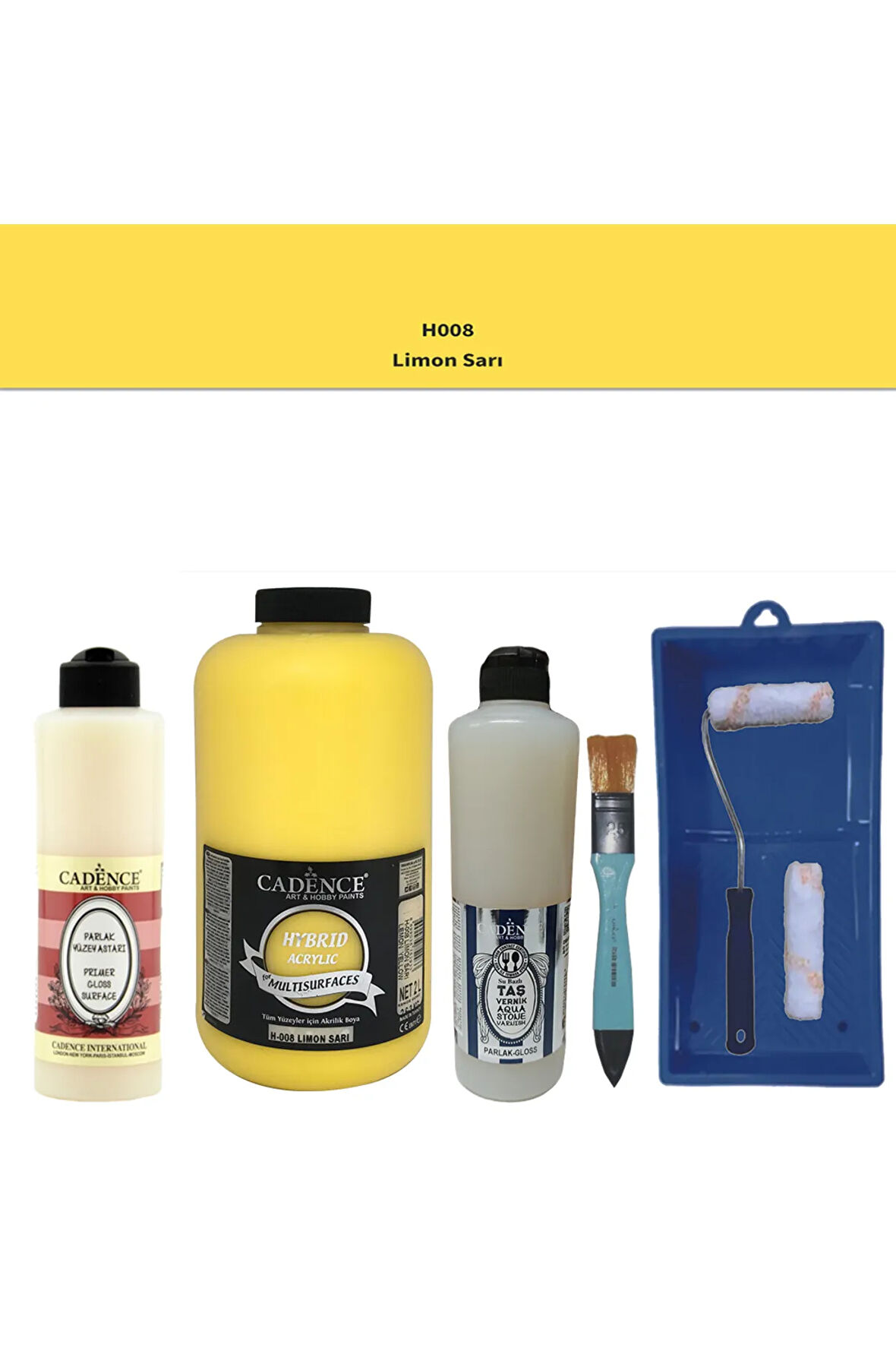 Banyo Mutfak Boyası-Cadence Multi H-008 Limon Sarı 2Lt Pya 500Ml Taş Vernik Parlak 500Ml Ruloset