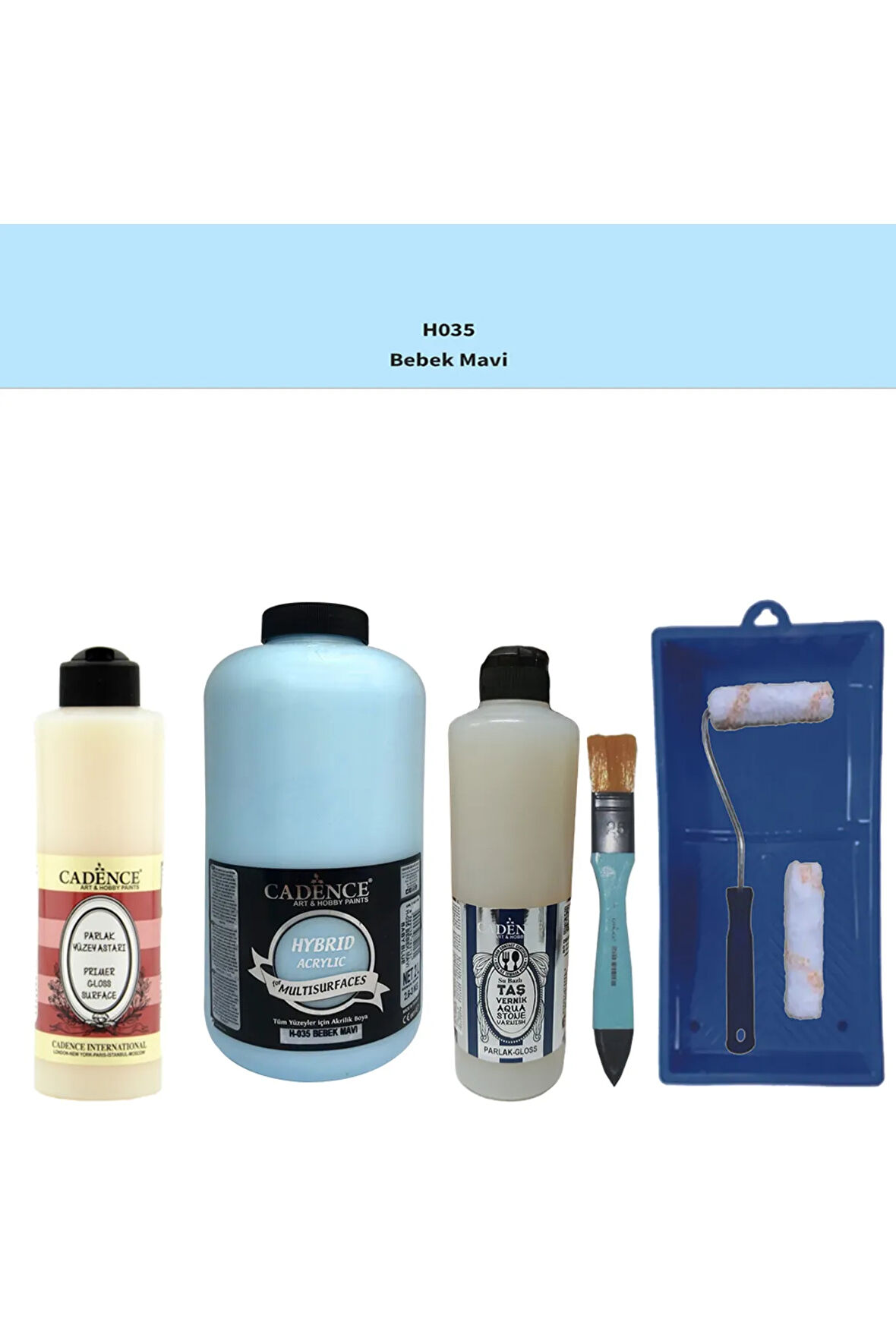 Banyo Mutfak Boyası-Cadence Multi H-035 Bebek Mavi 2Lt Pya 500Ml Taş Vernik Parlak 500Ml Ruloset
