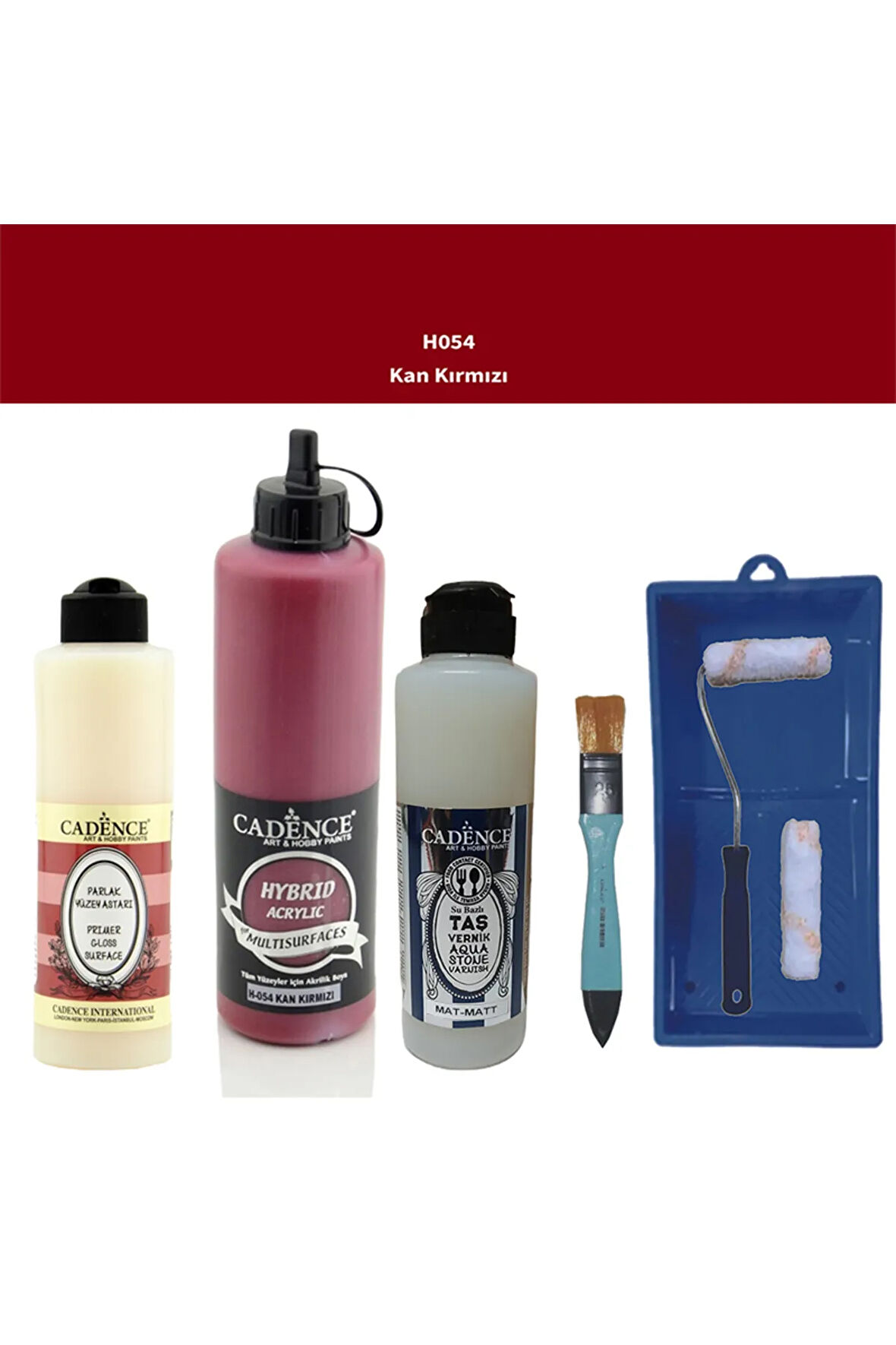 Banyo Mutfak Boyası-Cadence Multi H-054 Kan Kırmızı 500Ml Pya250Ml Taş Vernik Mat 250Ml Saten Rulo
