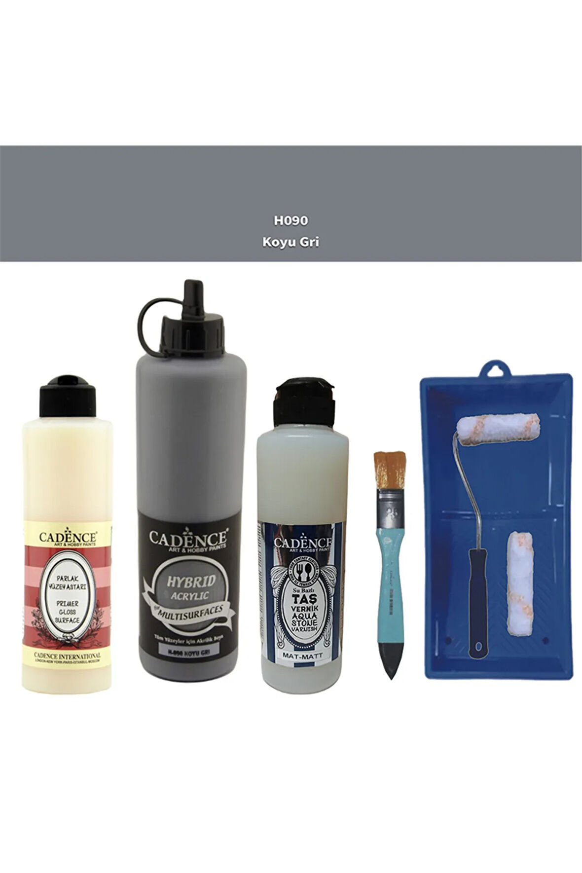 Banyo Mutfak Boyası-Cadence Multi H-090 Koyu Gri 500Ml Pya250Ml Taş Vernik Mat 250Ml Saten Rulo