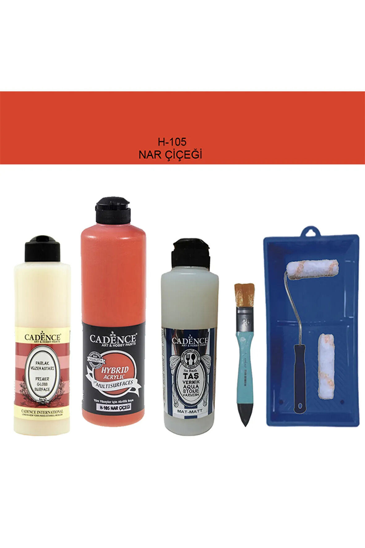 Banyo Mutfak Boyası-Cadence Multi H-105 Nar Çiçeği 500Ml Pya250Ml Taş Vernik Mat 250Ml Saten Rulo