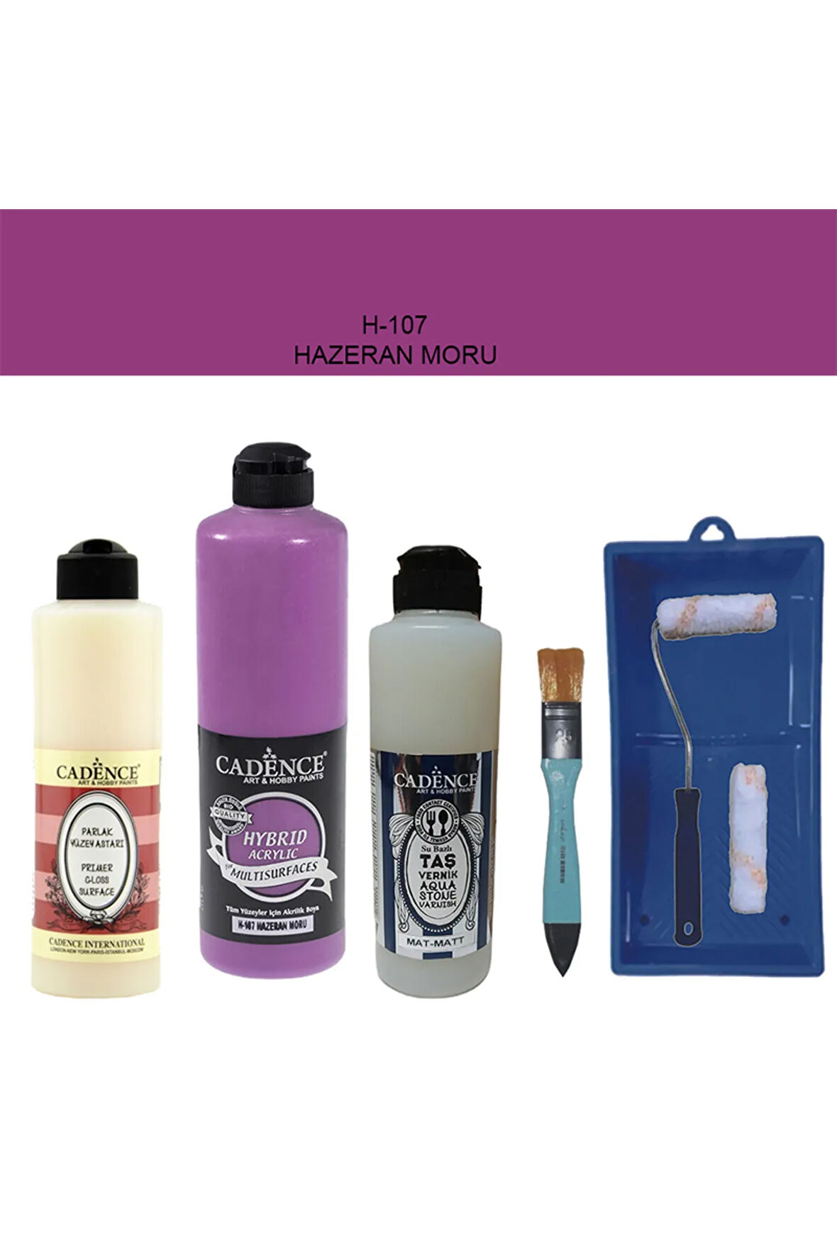 Banyo Mutfak Boyası-Cadence Multi H-107 Hazeran Moru 500Ml Pya250Ml Taş Vernik Mat 250Ml Saten Rulo
