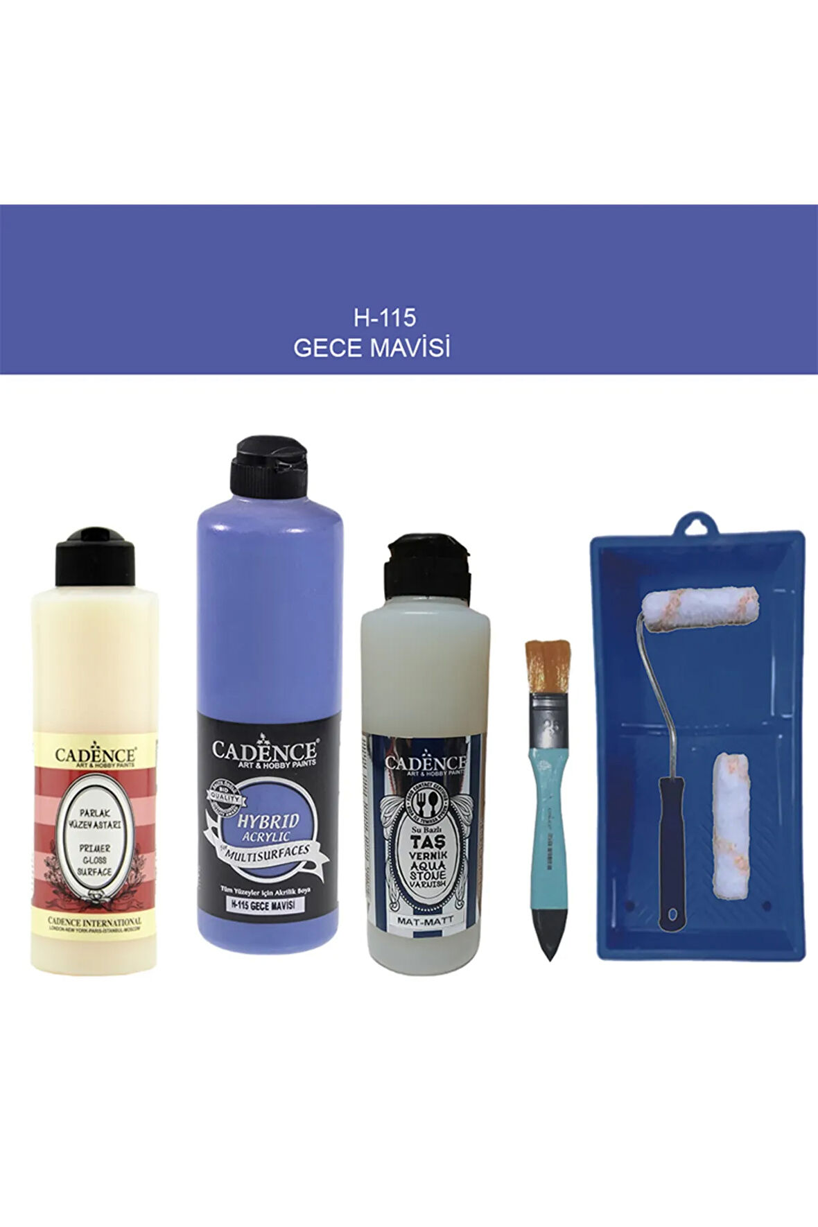 Banyo Mutfak Boyası-Cadence Multi H-115 Gece Mavisi 500Ml Pya250Ml Taş Vernik Mat 250Ml Saten Rulo