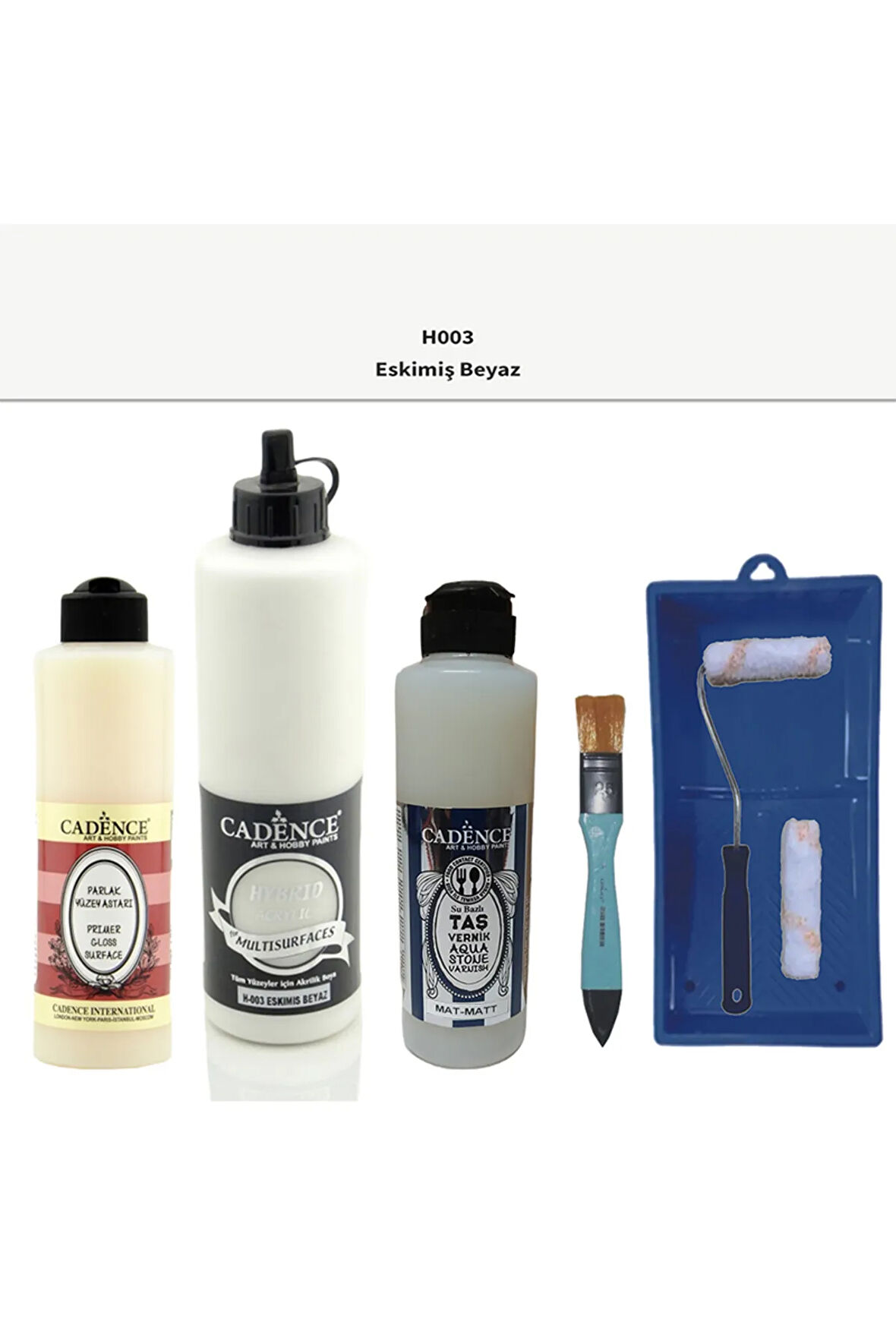 Banyo Mutfak Boyası-Cadence Multi H-003 Eskimiş Beyaz 500Ml Pya250Ml Taş Vernik Mat 250Ml Saten Rulo