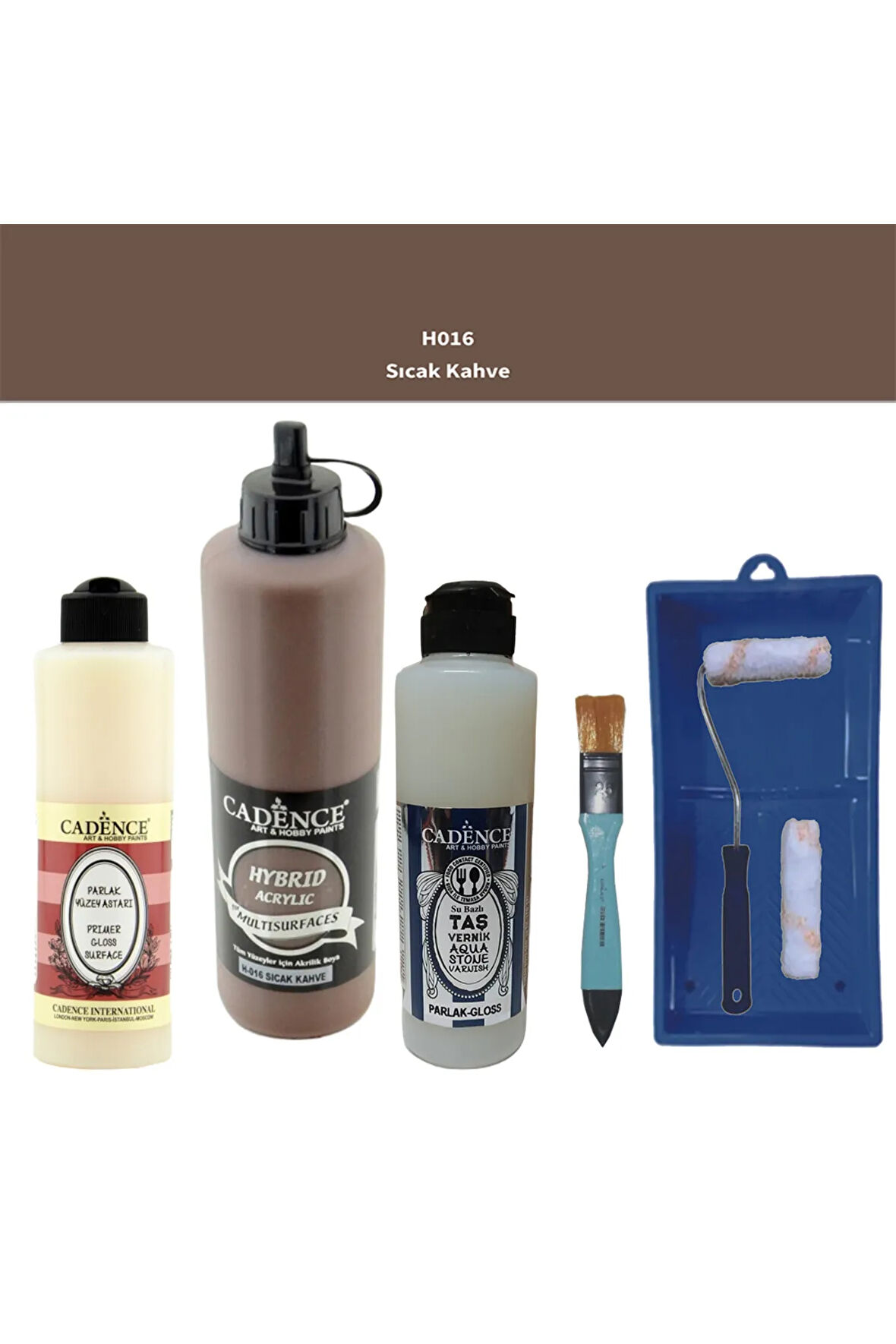 Banyo Mutfak Boyası-Cadence Multi H-016 Sıcak Kahve 500Ml Pya250Ml Taş Vernik Parlak250Ml Saten Rulo