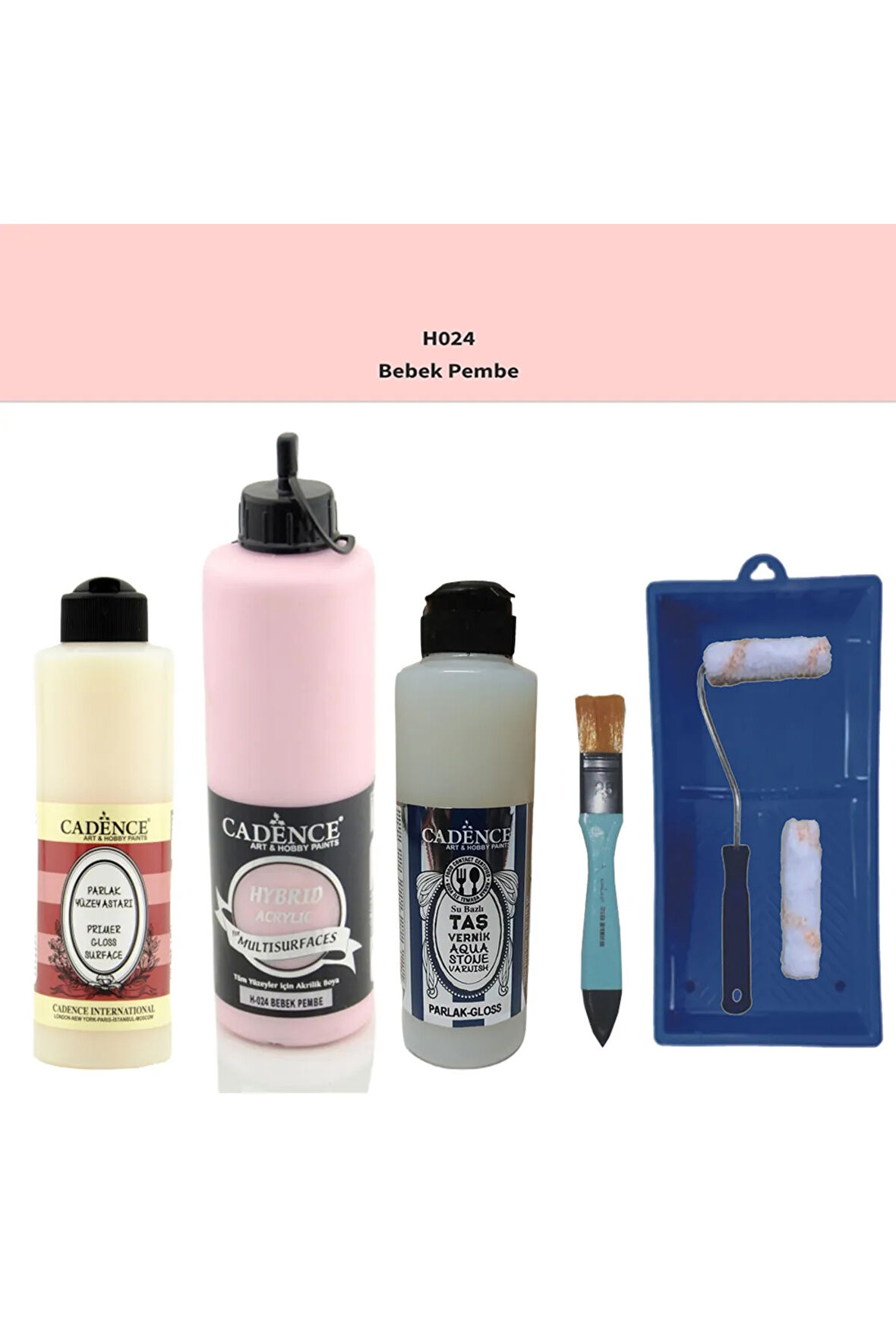 Banyo Mutfak Boyası-Cadence Multi H-024 Bebek Pembe 500Ml Pya250Ml Taş Vernik Parlak250Ml Saten Rulo