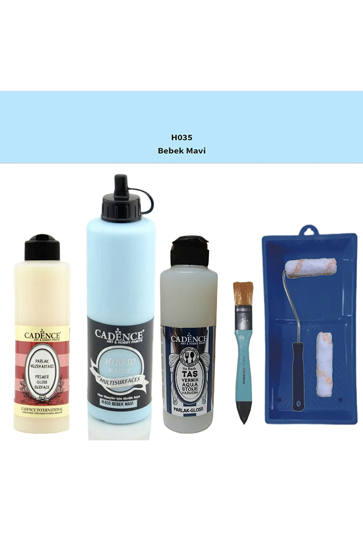 Banyo Mutfak Boyası-Cadence Multi H-035 Bebek Mavi 500Ml Pya250Ml Taş Vernik Parlak 250Ml Saten Rulo