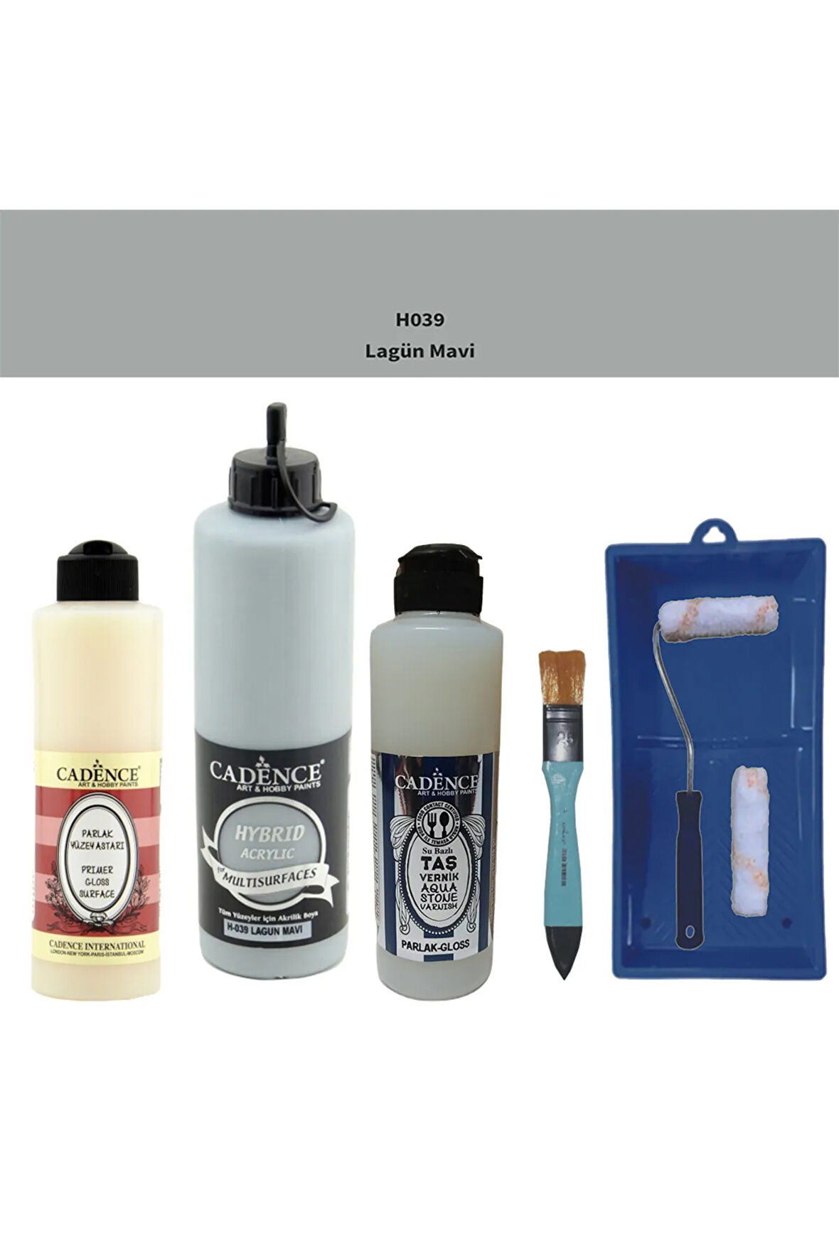 Banyo Mutfak Boyası-Cadence Multi H-039 Lagun Mavi 500Ml Pya250Ml Taş Vernik Parlak 250Ml Saten Rulo
