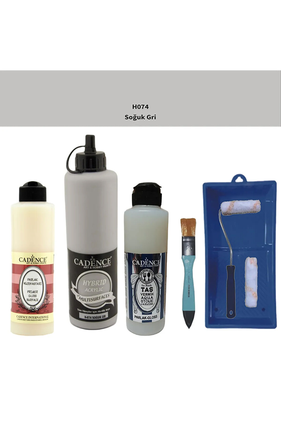 Banyo Mutfak Boyası-Cadence Multi H-074 Soğuk Gri 500Ml Pya250Ml Taş Vernik Parlak 250Ml Saten Rulo