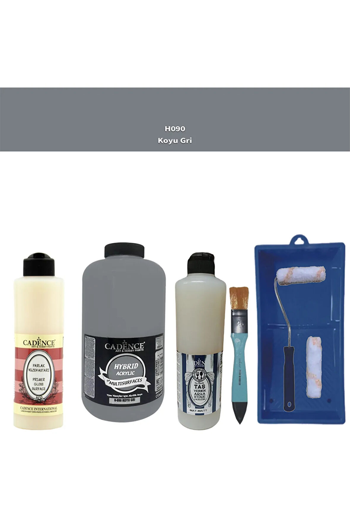 Banyo Mutfak-Cadence Multi H-090 Koyu Gri 2000Ml Par Yüzey Ast 500Ml Taş Vernik Mat 500Ml ruloset